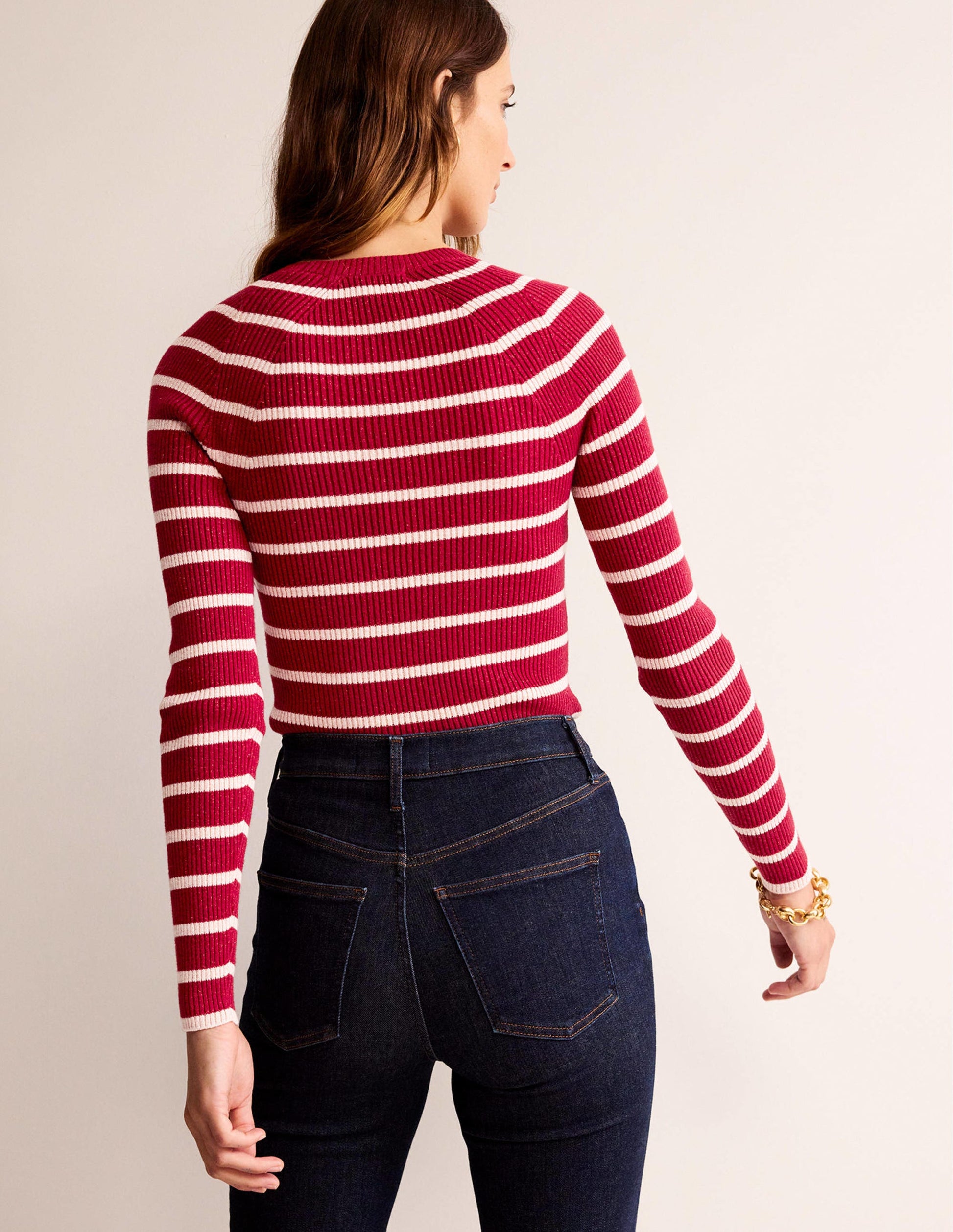 Pull Effie à rayures scintillantes-Rayure rouge, rose craie-3