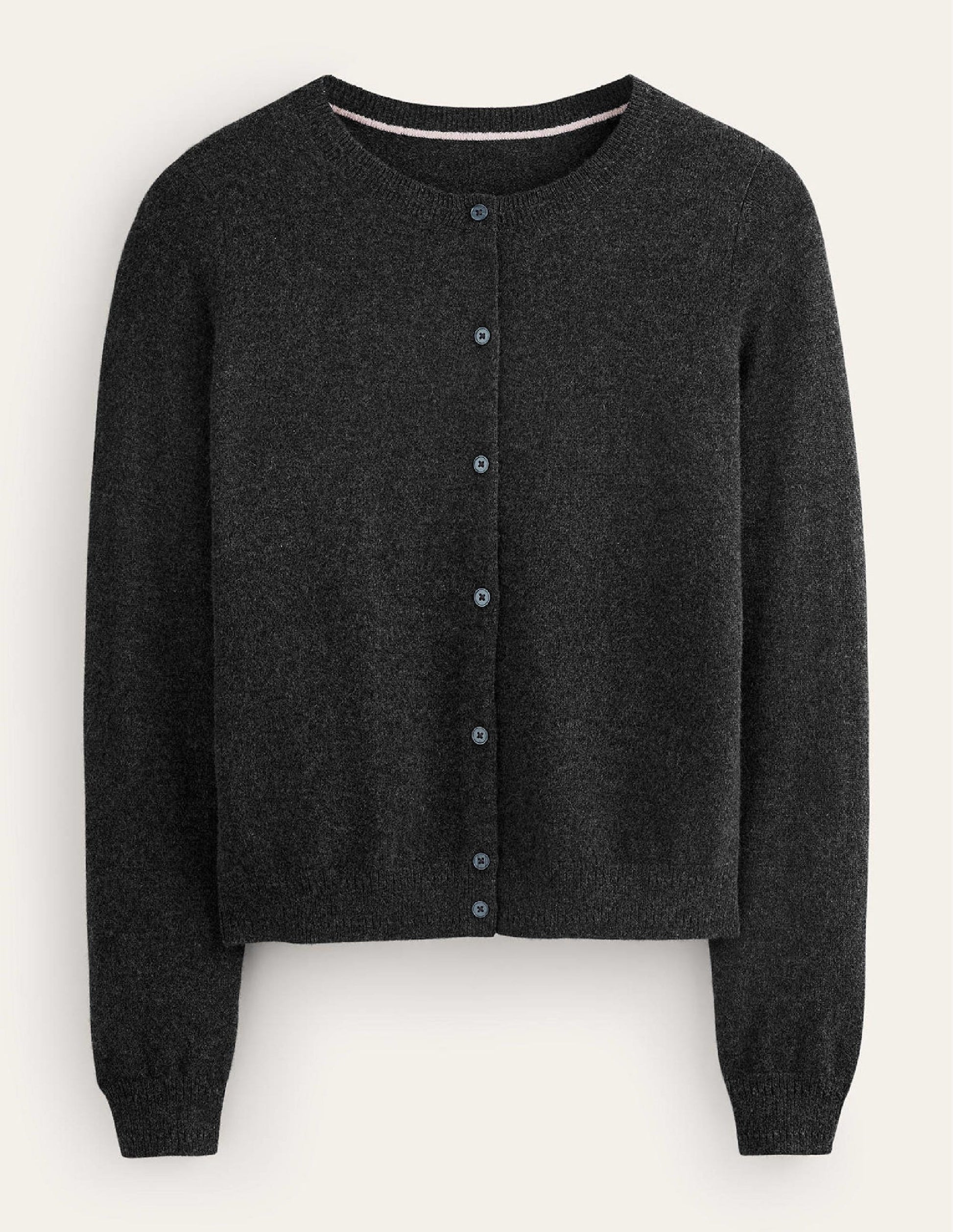 Eva Kaschmir-Strickjacke mit Rundhalsausschnitt-Anthrazit Meliert-5