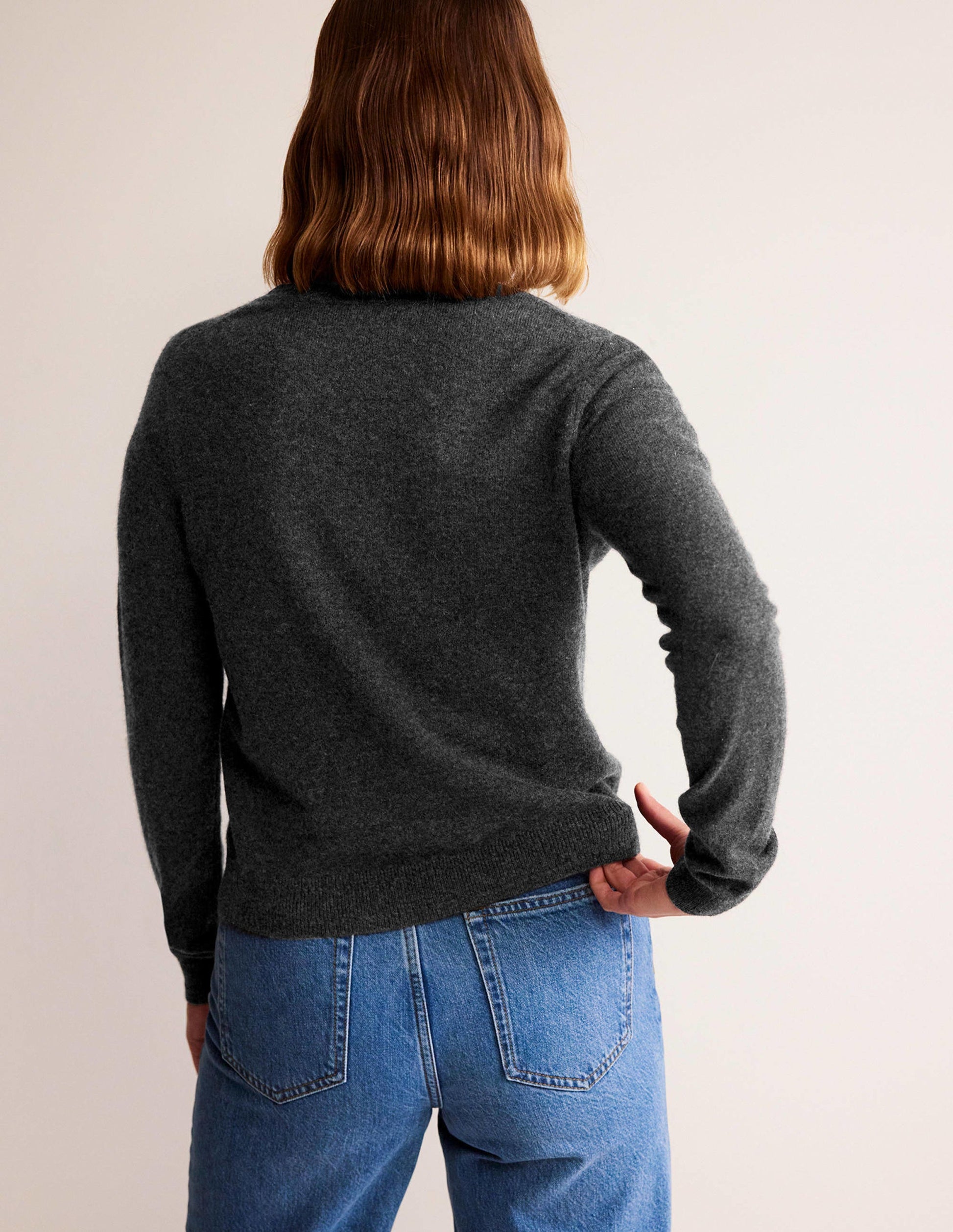 Eva Kaschmir-Strickjacke mit Rundhalsausschnitt-Anthrazit Meliert-3