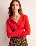 Eva Kaschmir-Strickjacke mit Rundhalsausschnitt-Fiesta-Orange