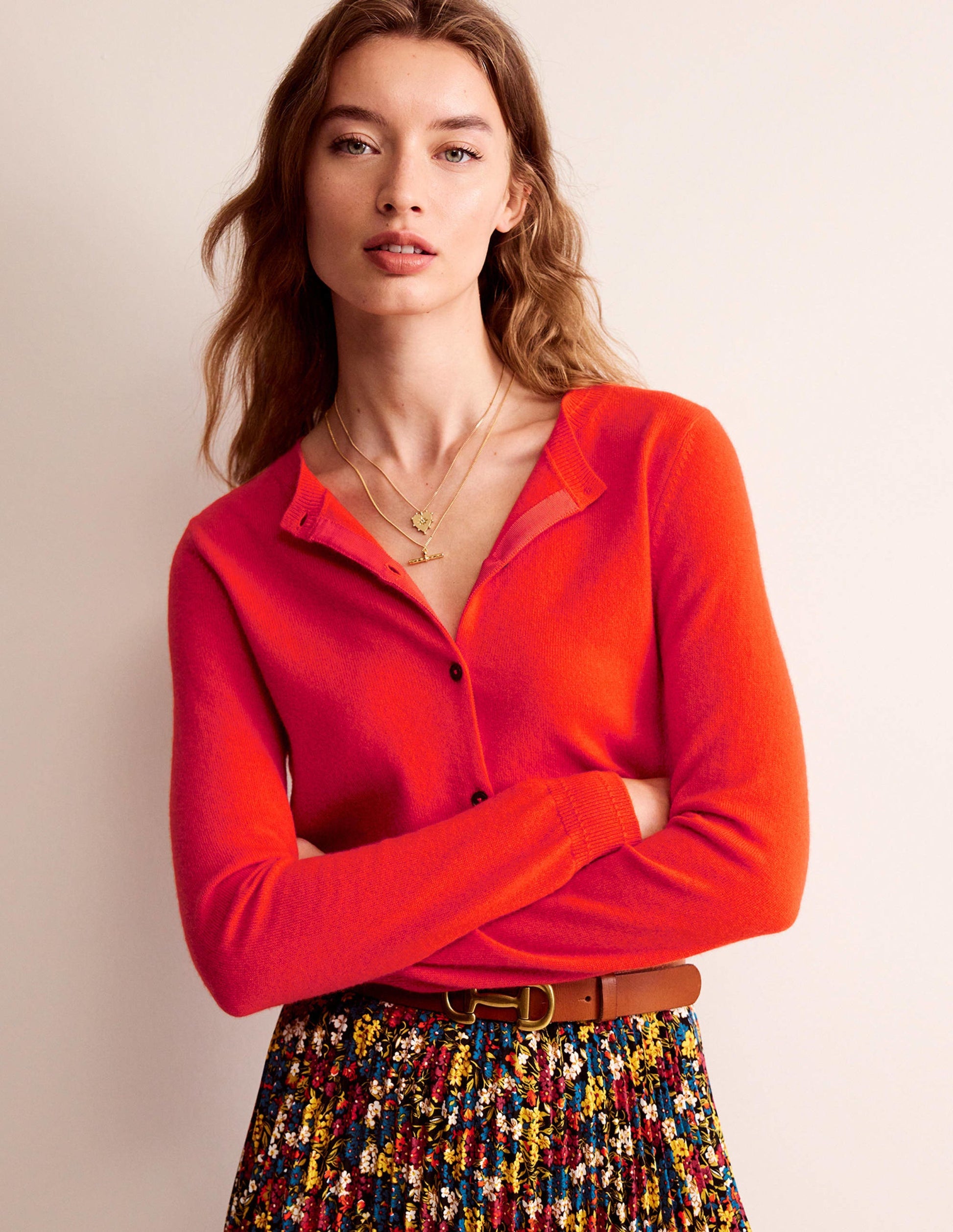 Eva Kaschmir-Strickjacke mit Rundhalsausschnitt-Fiesta-Orange-1