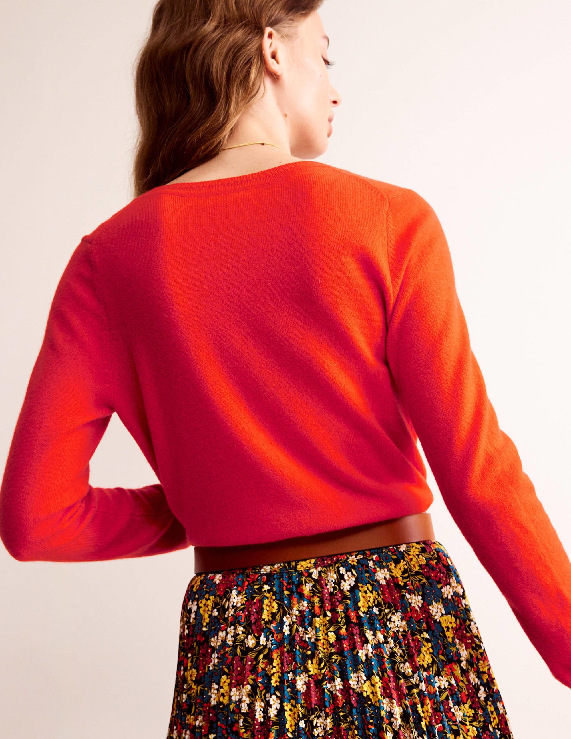 Eva Kaschmir-Strickjacke mit Rundhalsausschnitt-Fiesta-Orange - Image 3