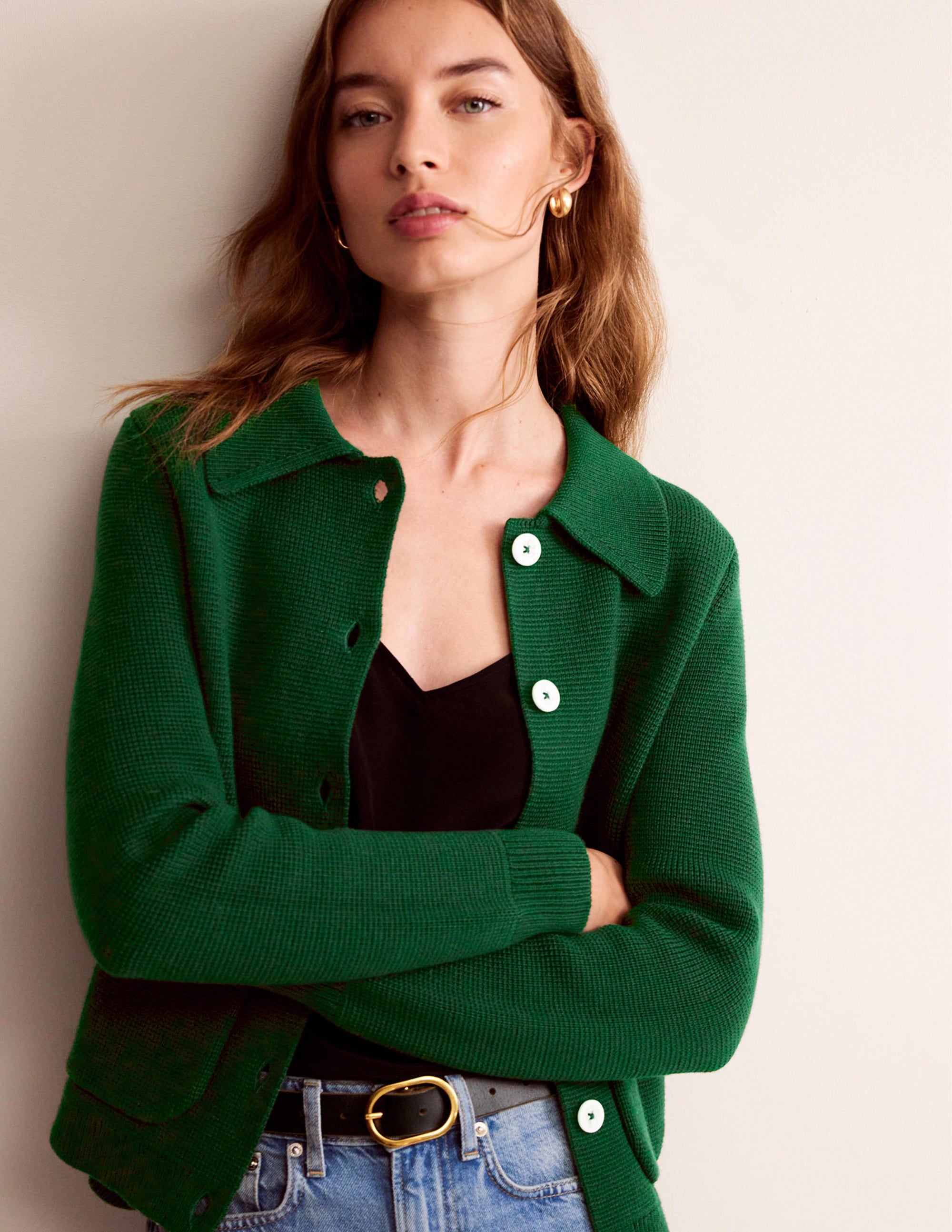 Gilet Emily en laine mélangée-Vert chasseur - Image 1