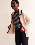 Gilet Emily en laine mélangée-Ivoire foncé, bordure piment fort