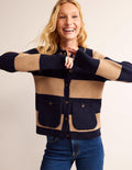 Gilet Emily en laine mélangée-Bleu marine et camel chiné