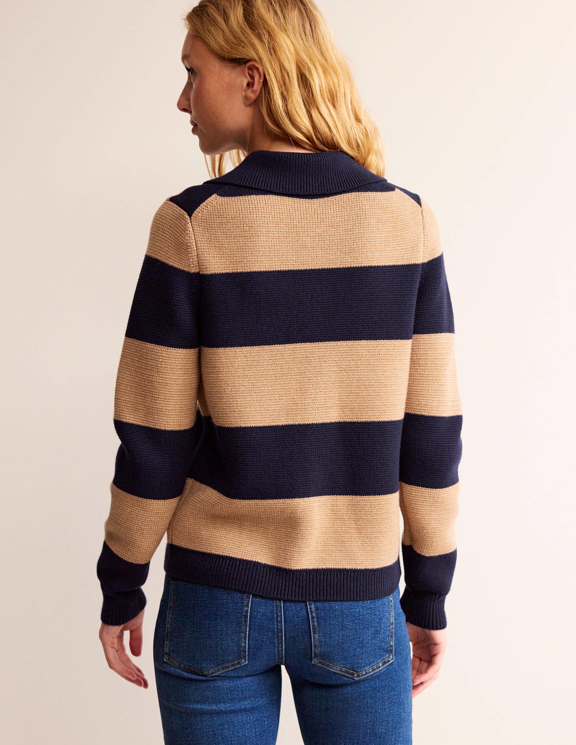 Gilet Emily en laine mélangée-Bleu marine et camel chiné - Image 3