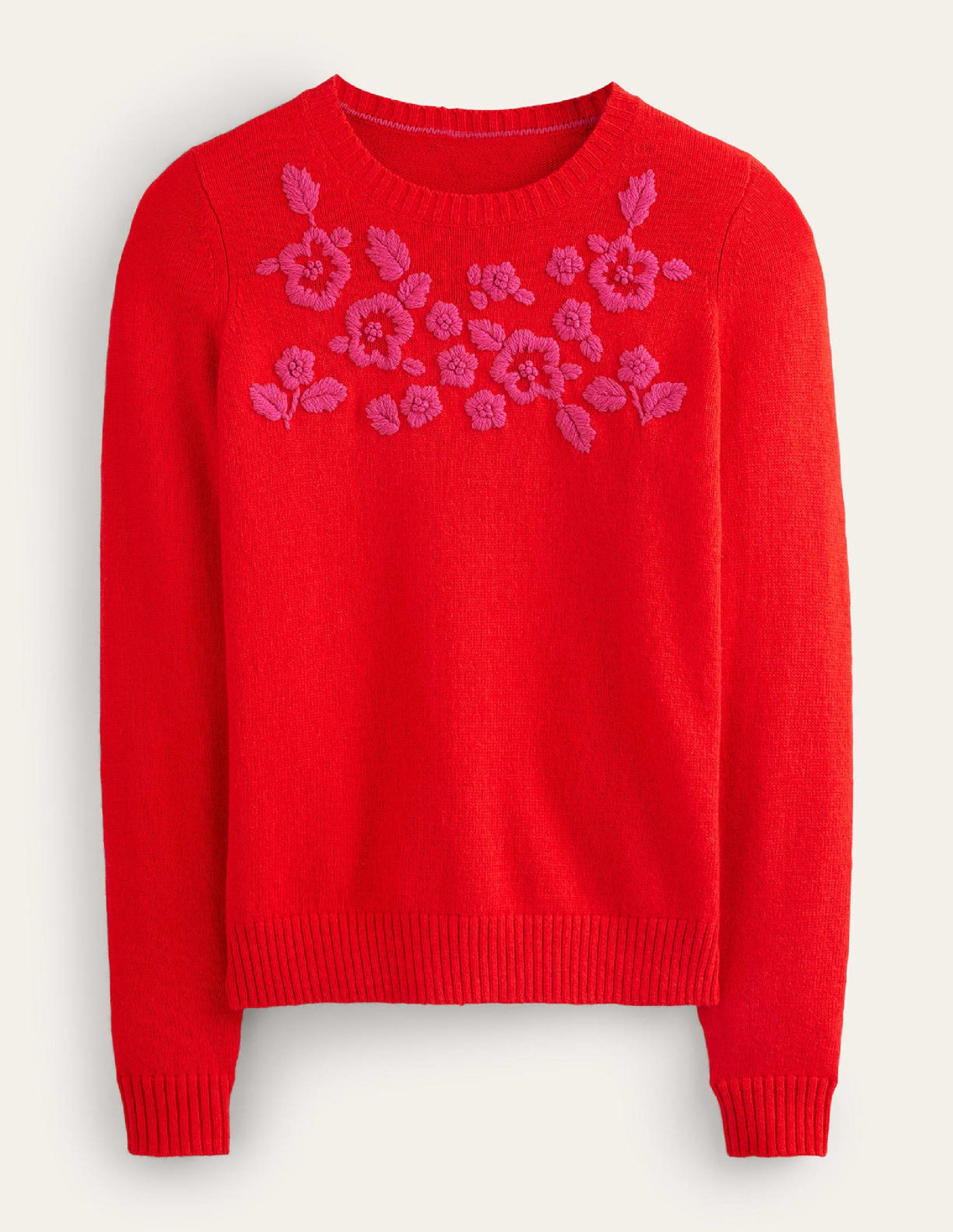 Pull brodé à col rond-Rouge brillant-6