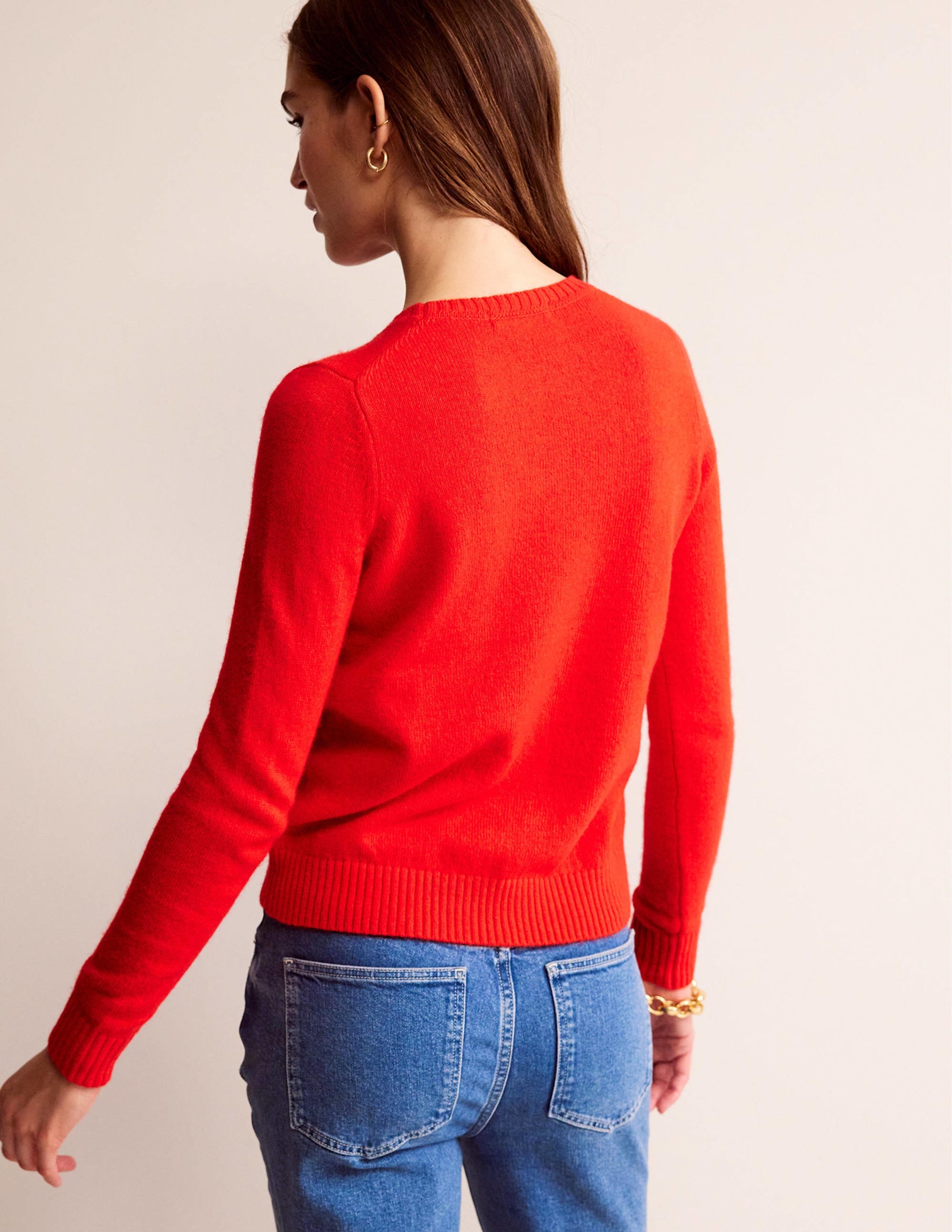 Pull brodé à col rond-Rouge brillant - Image 3