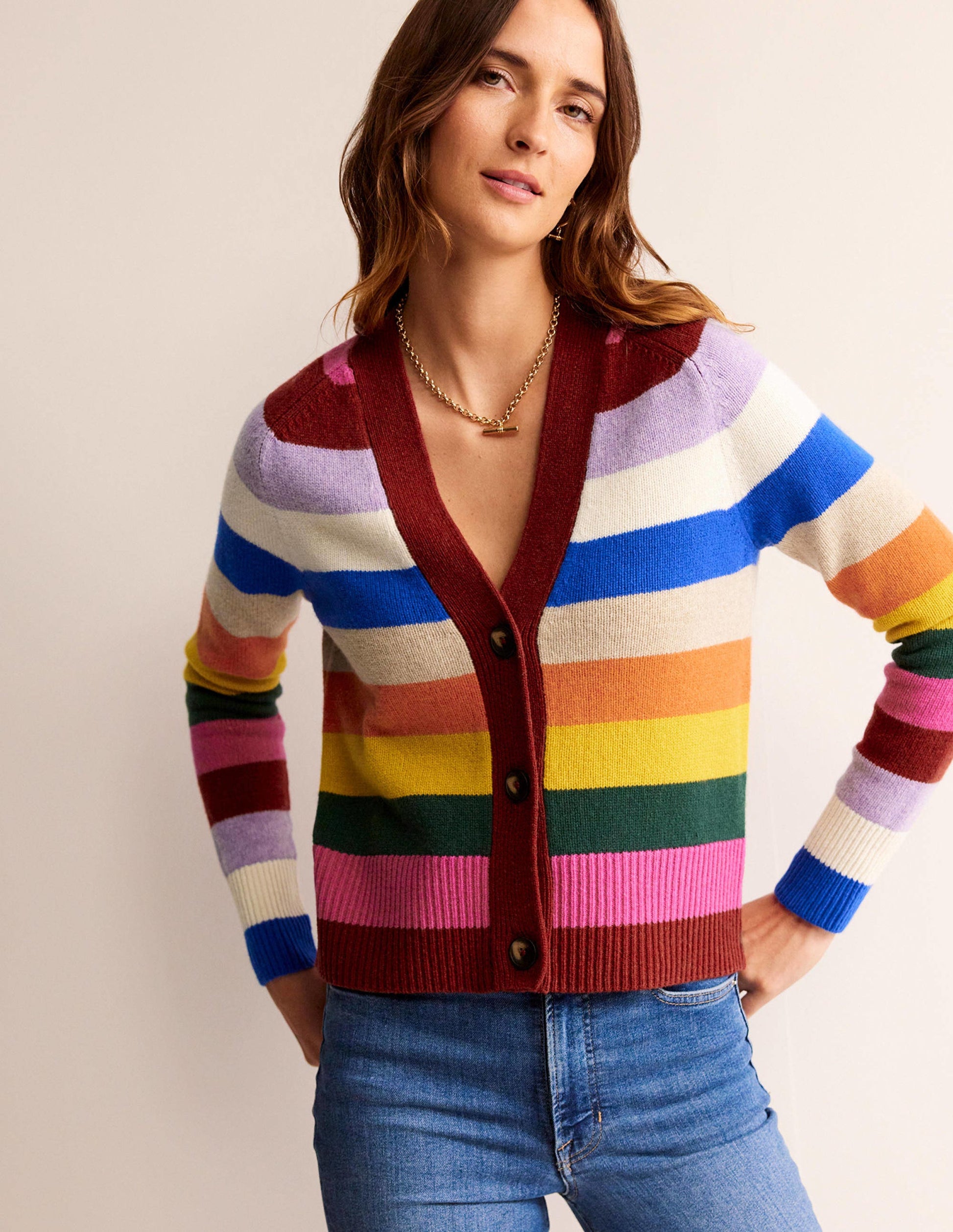 Gilet Olivia en laine mérinos-Arc-en-ciel multi-1