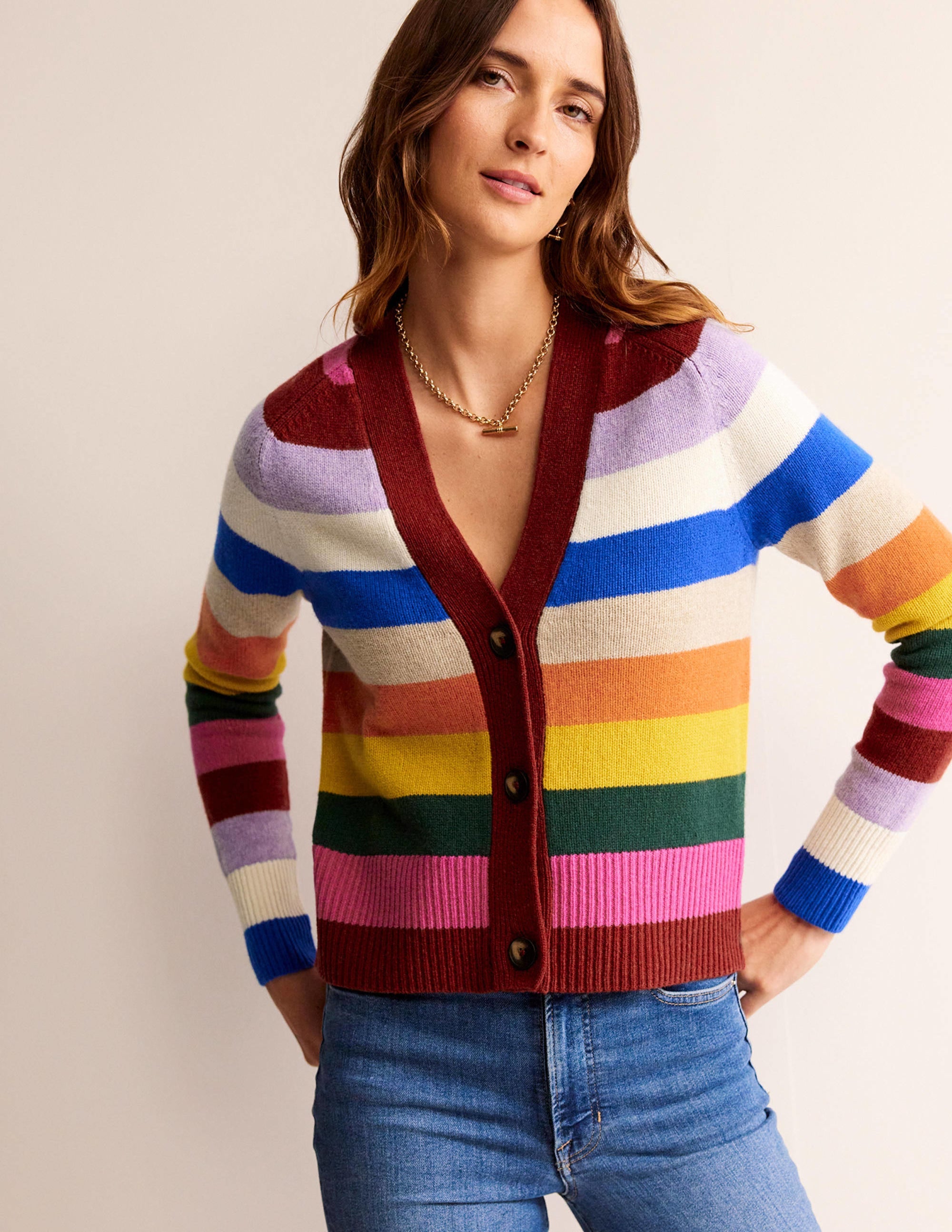 Gilet Olivia en laine mérinos-Arc-en-ciel multi - Image 1