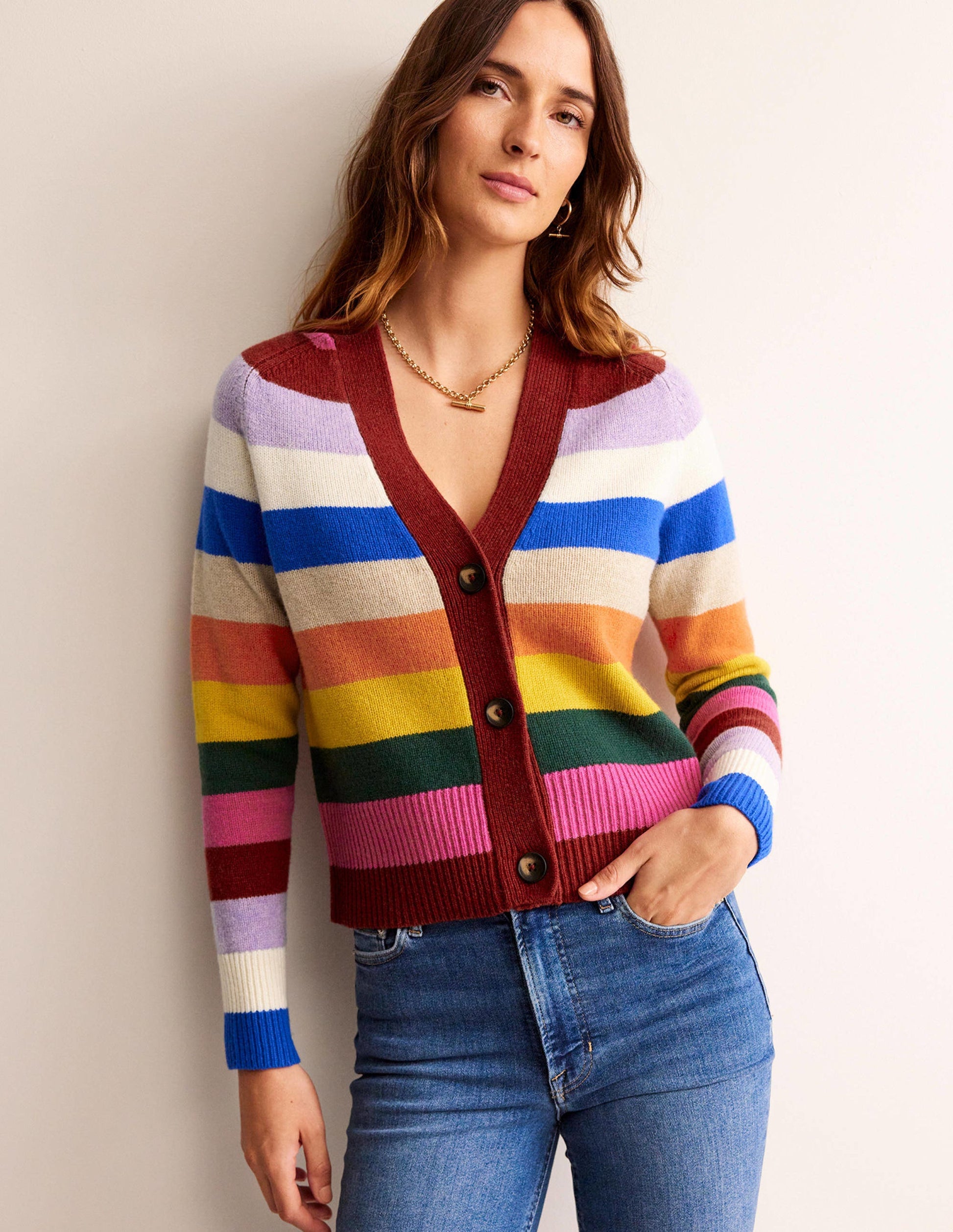 Gilet Olivia en laine mérinos-Arc-en-ciel multi-4