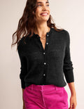 Flauschige, texturierte Strickjacke-Schwarz