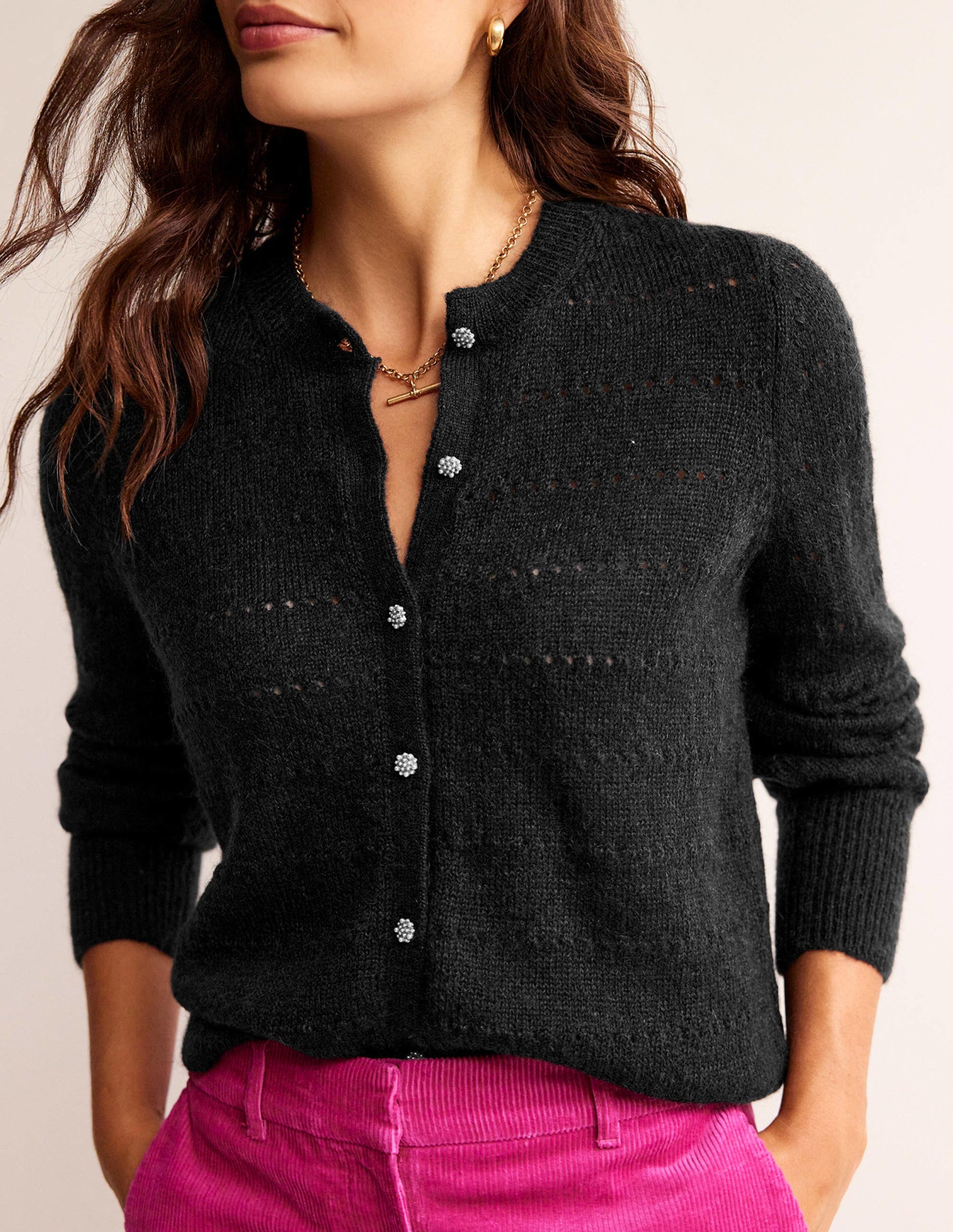 Flauschige, texturierte Strickjacke-Schwarz-2