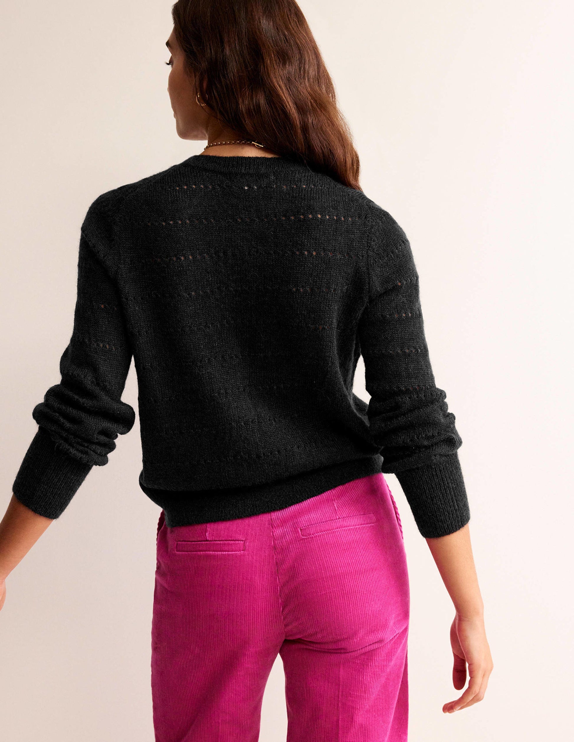 Flauschige, texturierte Strickjacke-Schwarz-3