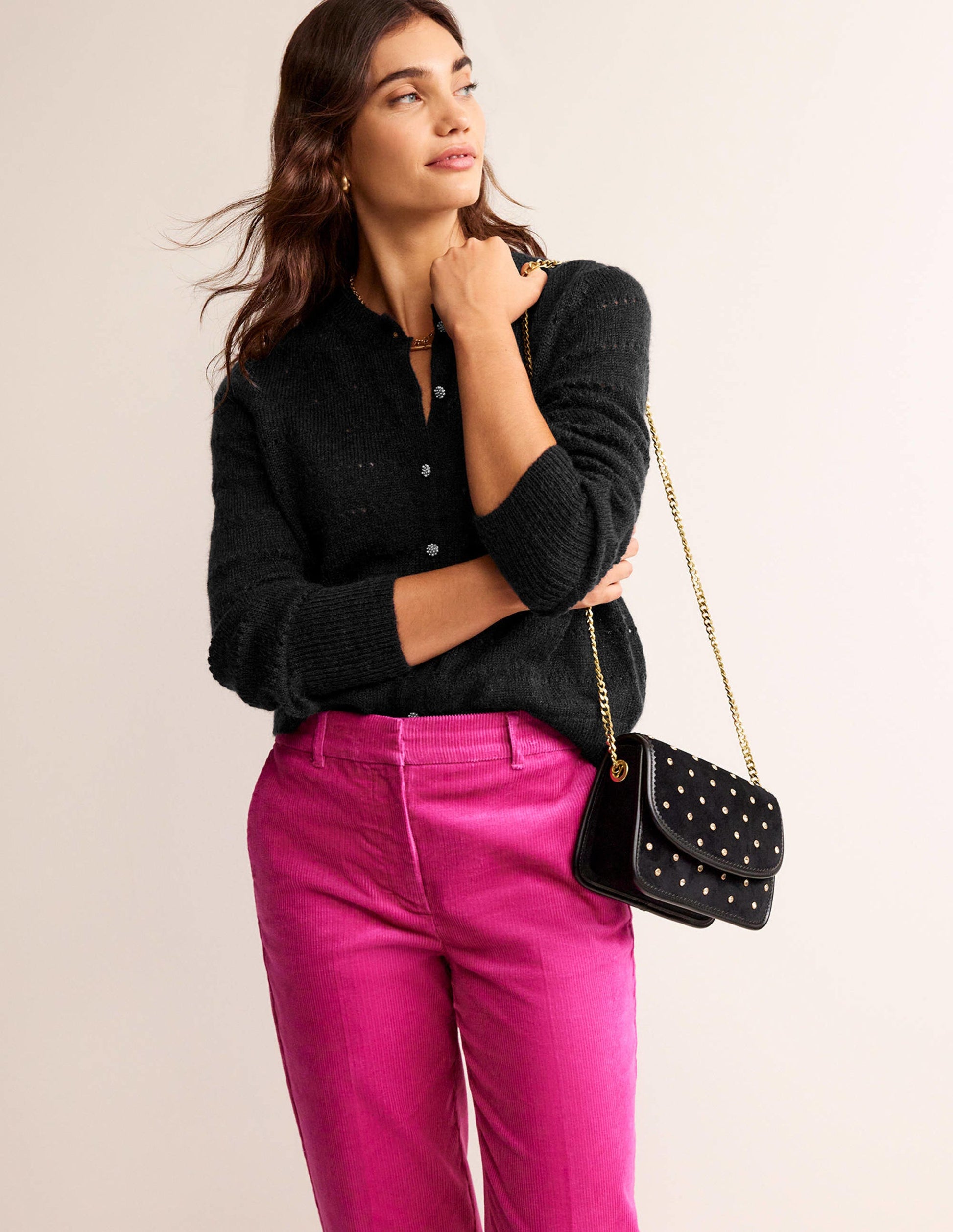 Flauschige, texturierte Strickjacke-Schwarz-4