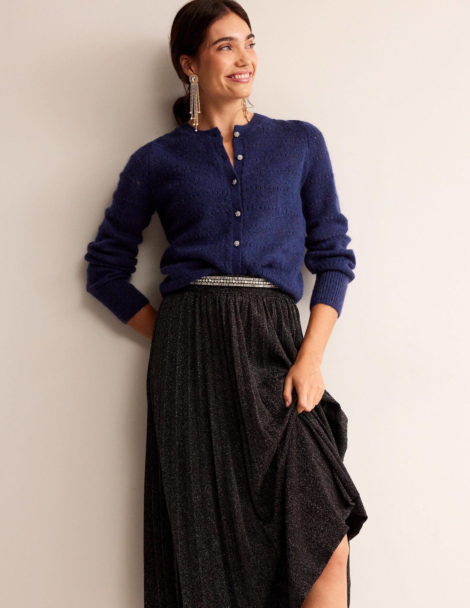 Fluffy Textured Cardigan-Navy-1