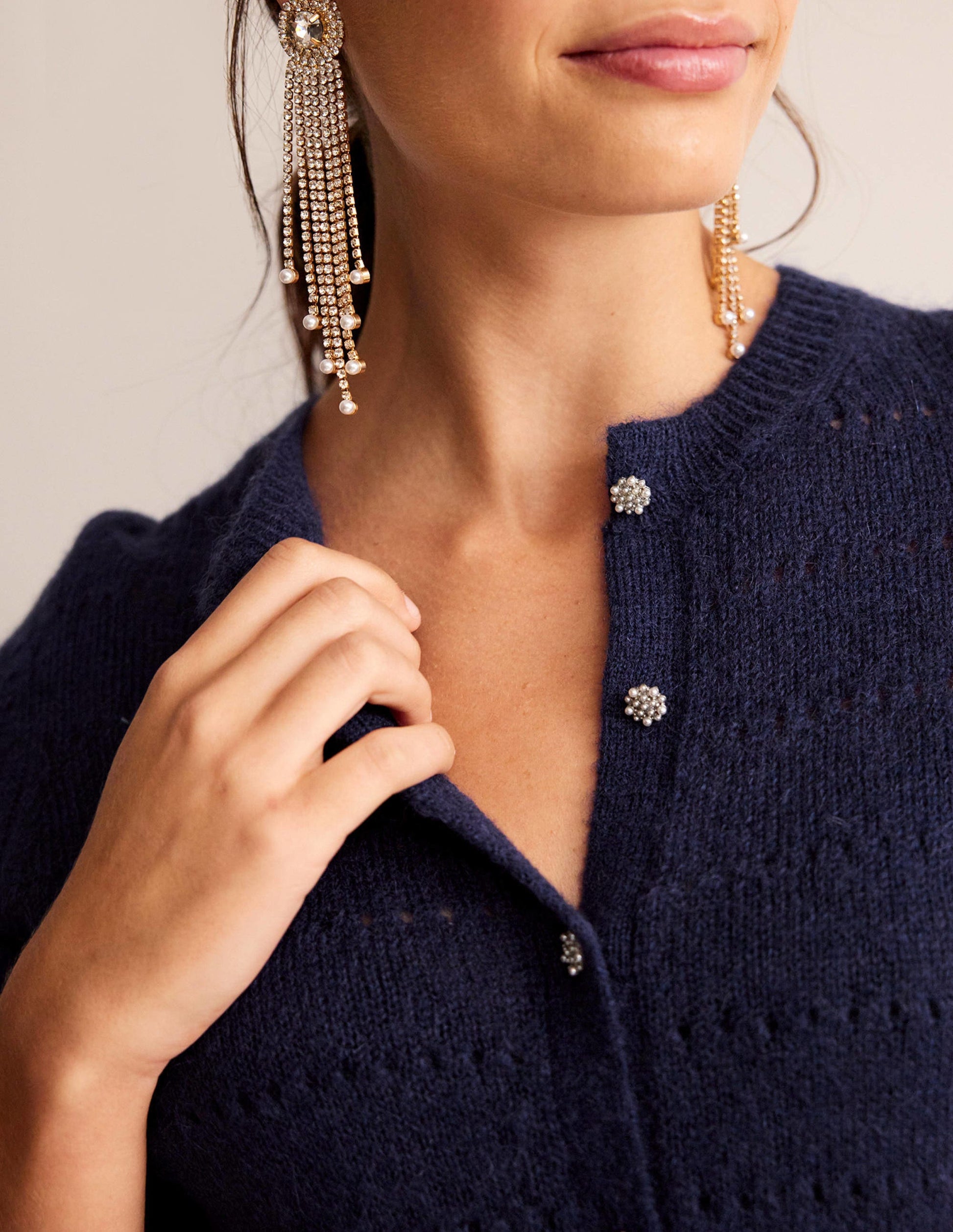 Fluffy Textured Cardigan-Navy-2
