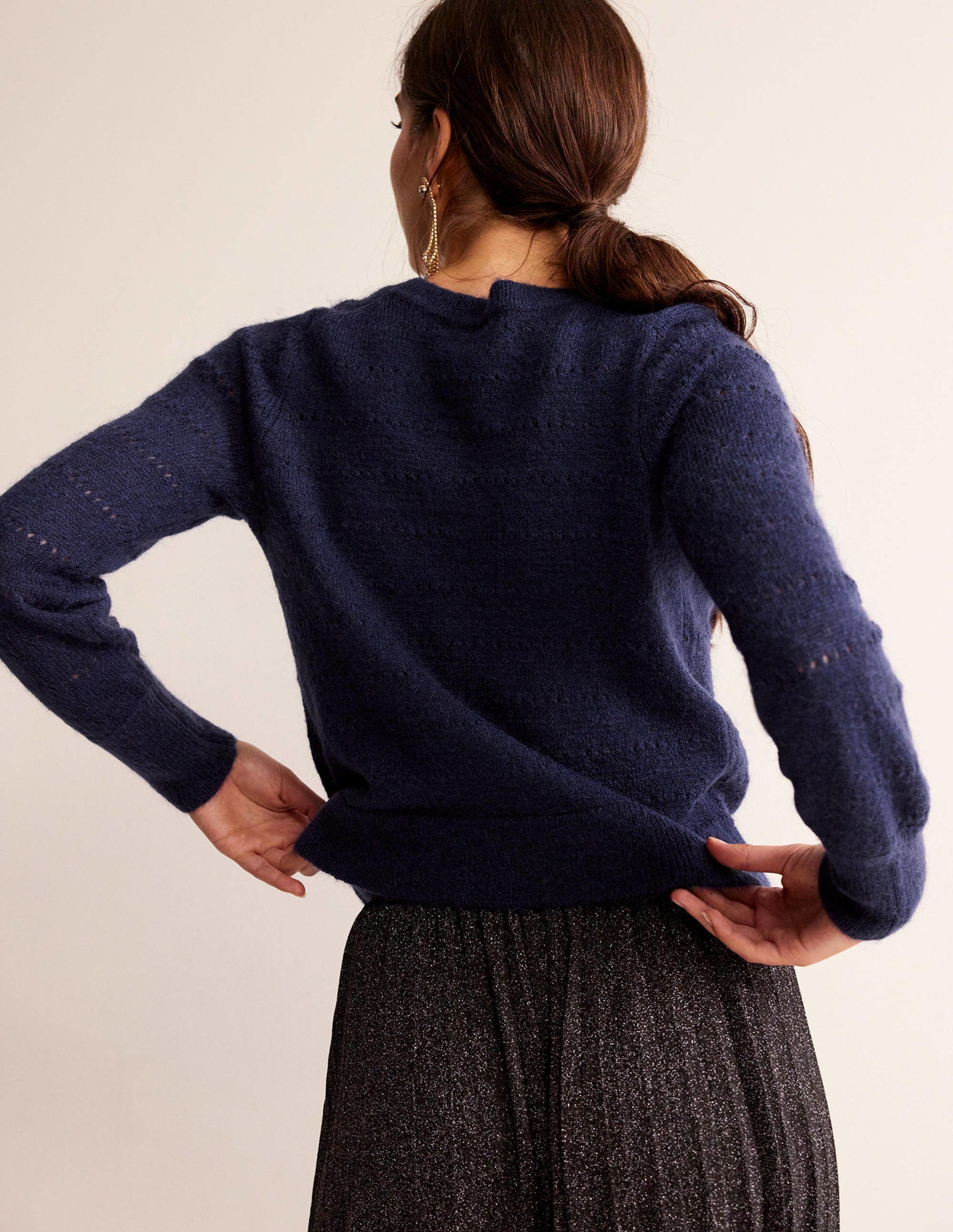 Fluffy Textured Cardigan-Navy-3