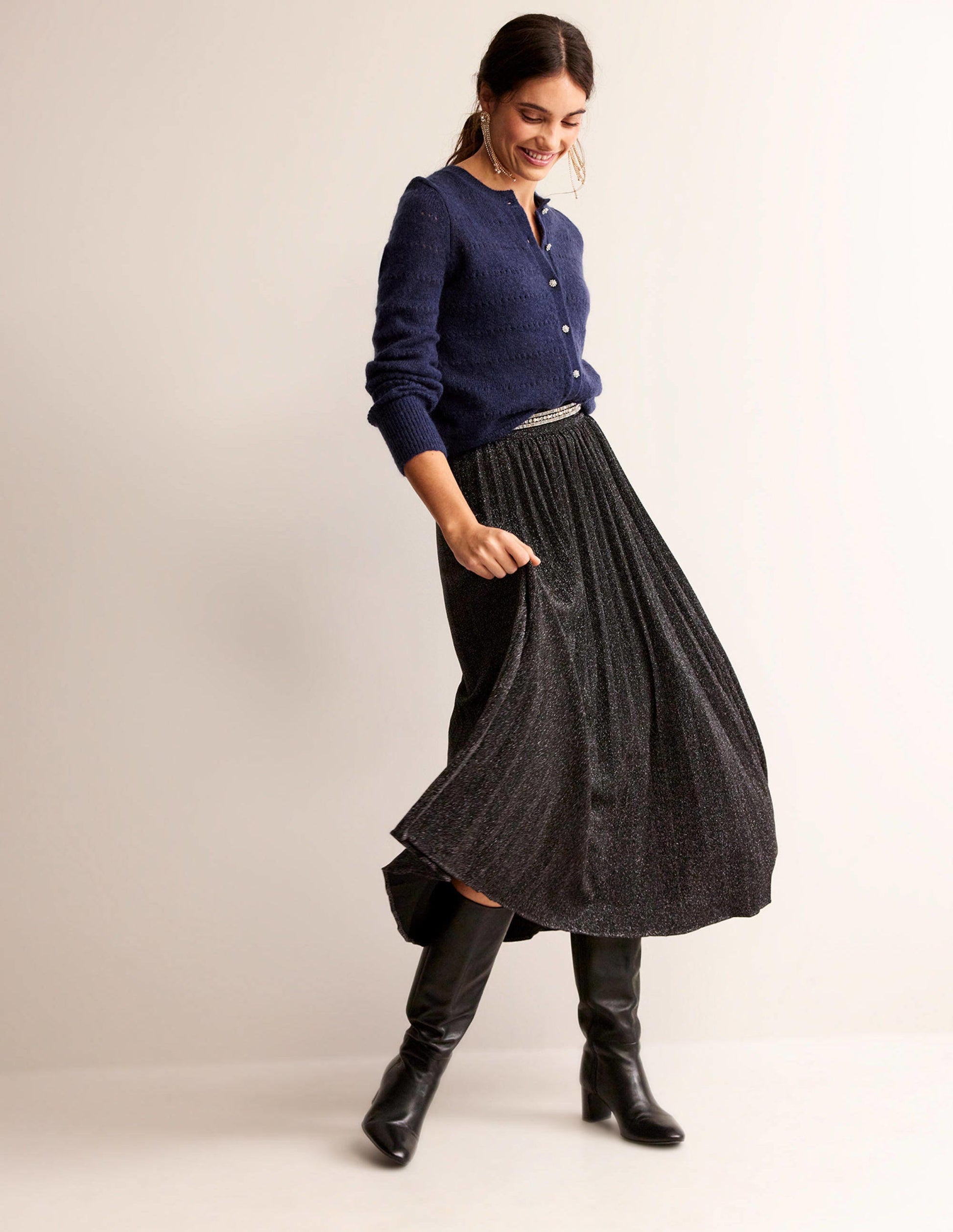 Fluffy Textured Cardigan-Navy-4