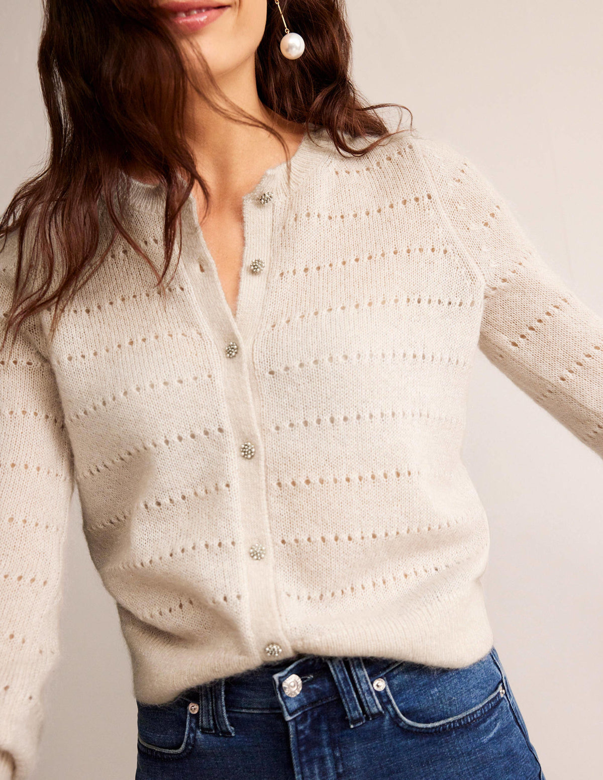 Flauschige, texturierte Strickjacke-Vanille - Image 2