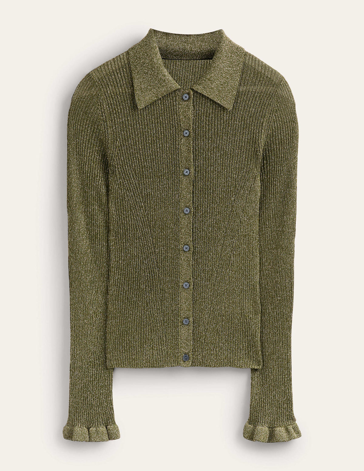 Sparkle-Rib Collared Cardigan-Olive Metallic-5