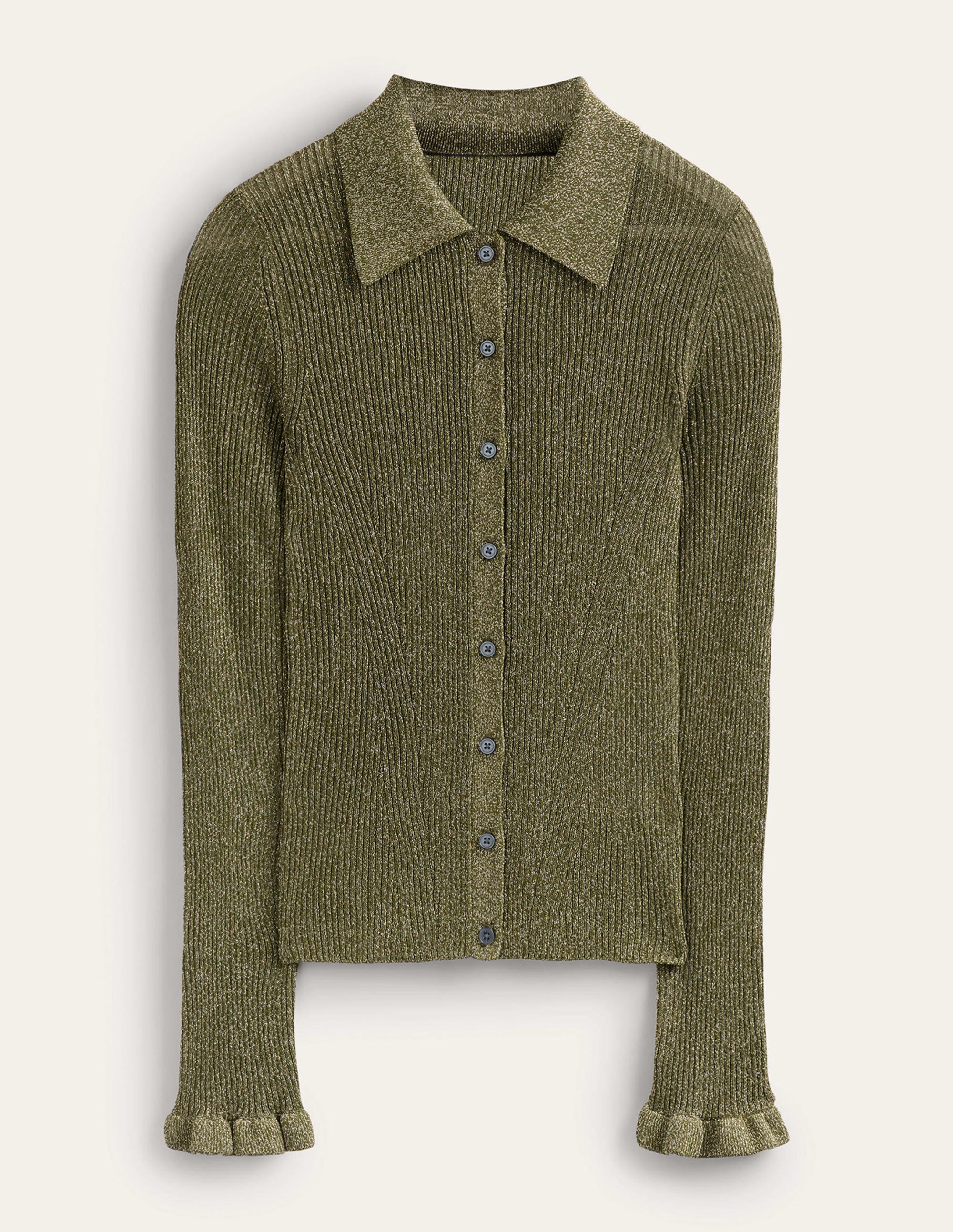 Sparkle-Rib Collared Cardigan-Olive Metallic - Image 5