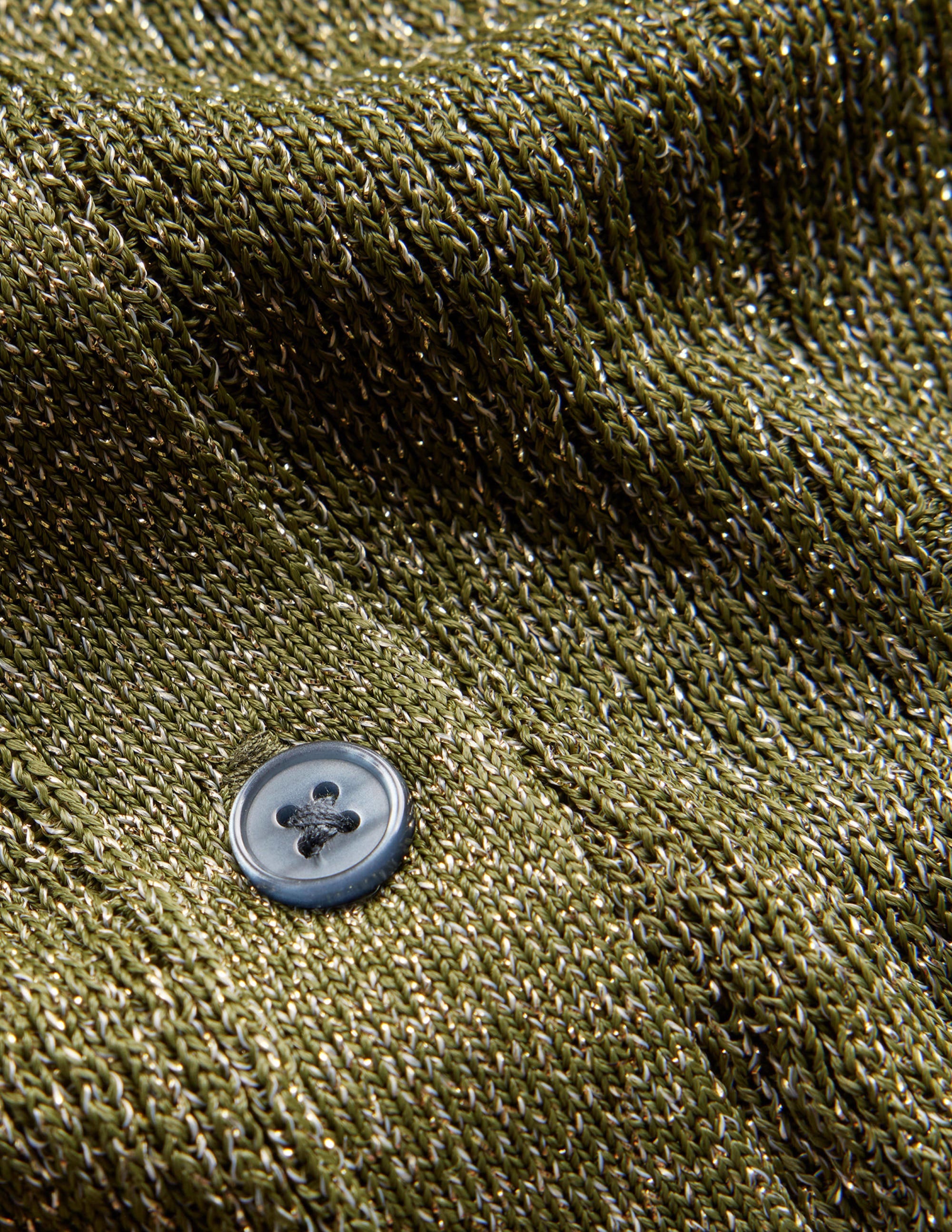 Sparkle-Rib Collared Cardigan-Olive Metallic - Image 6