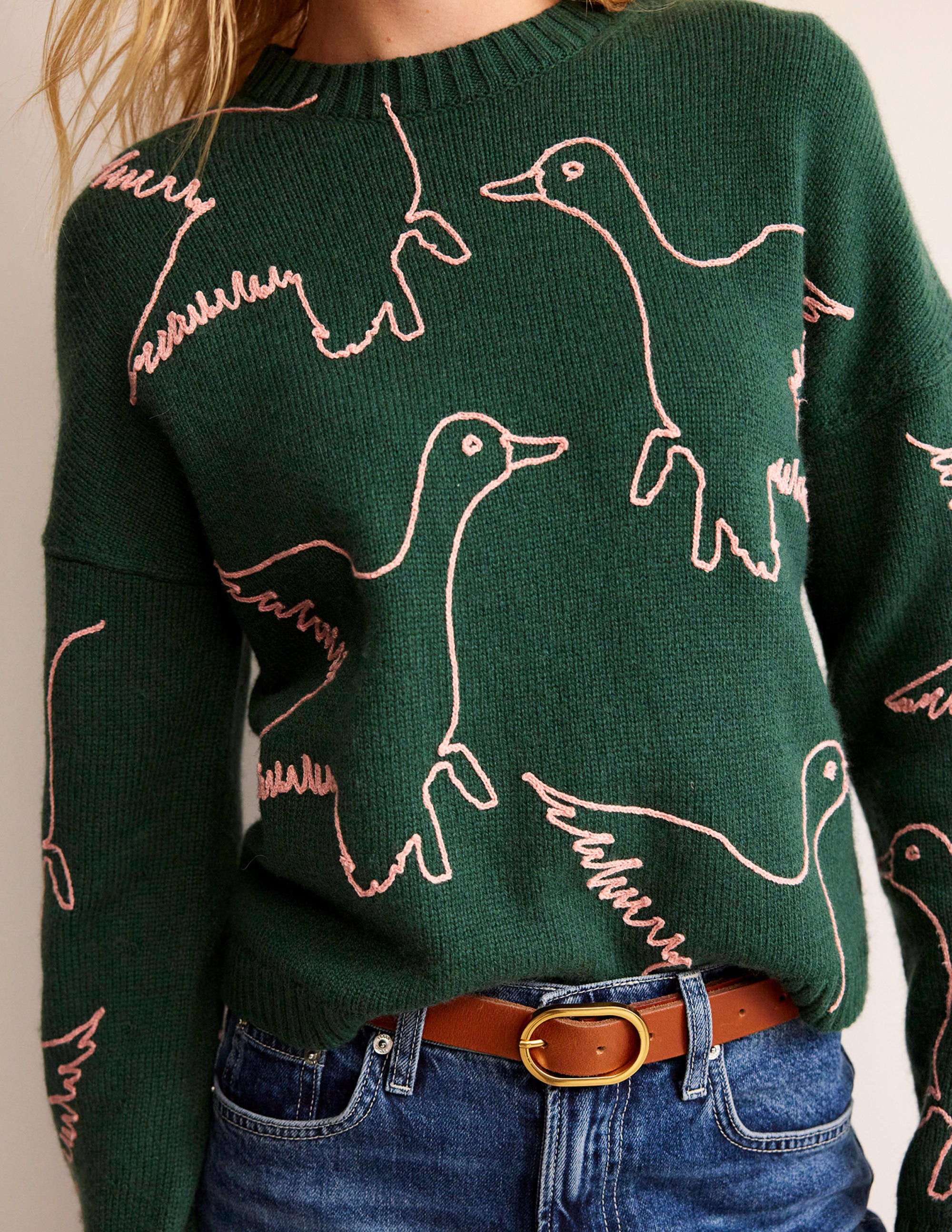 Embroidered-Duck Jumper-Amazon Green - Image 2