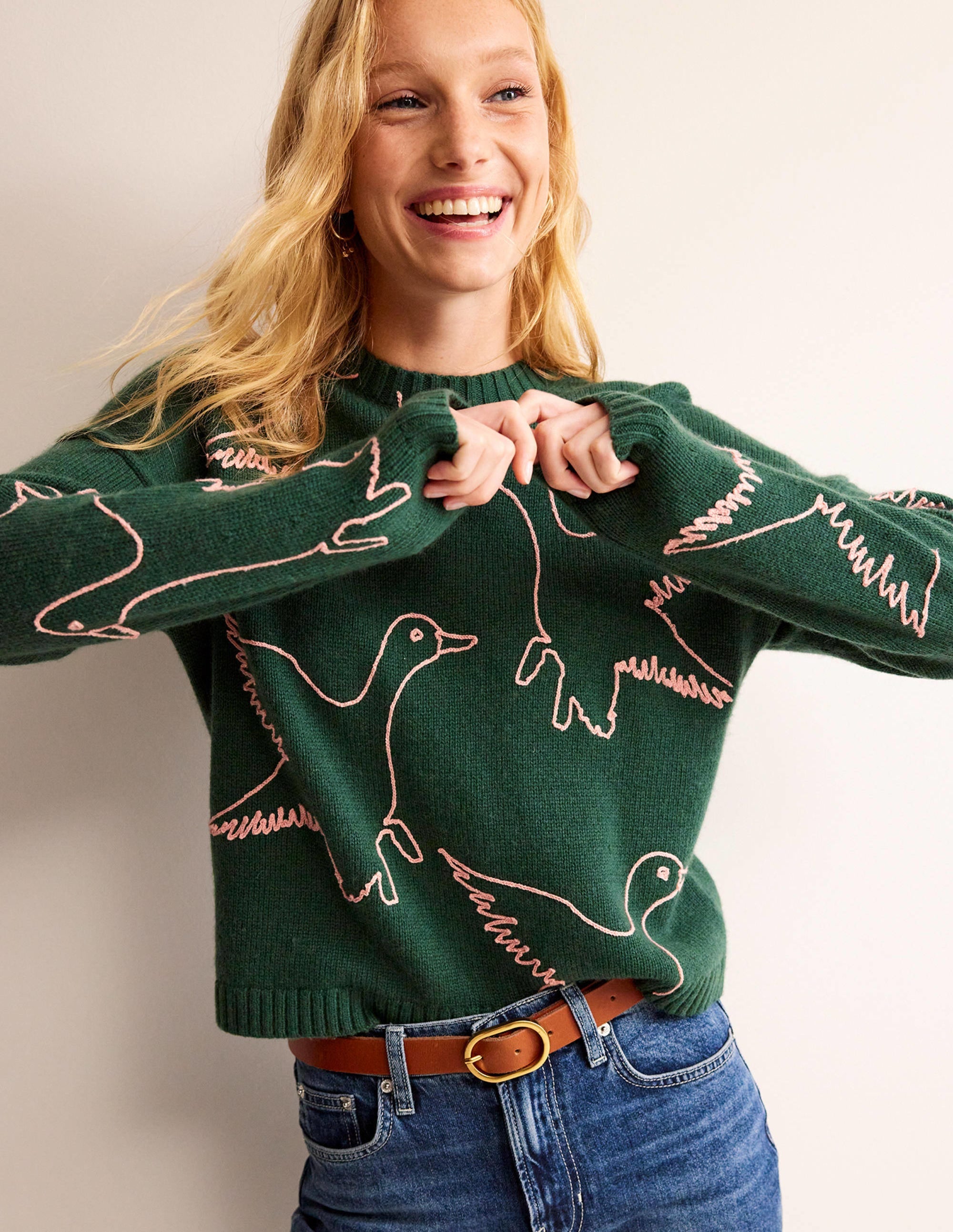 Embroidered-Duck Jumper-Amazon Green - Image 4