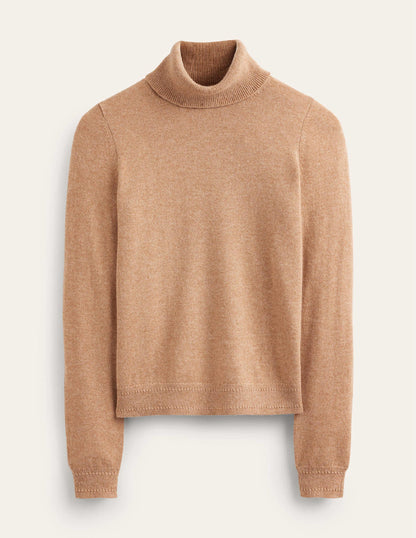 Eva Rollkragenpullover aus Kaschmir-Kamelbraun Melange