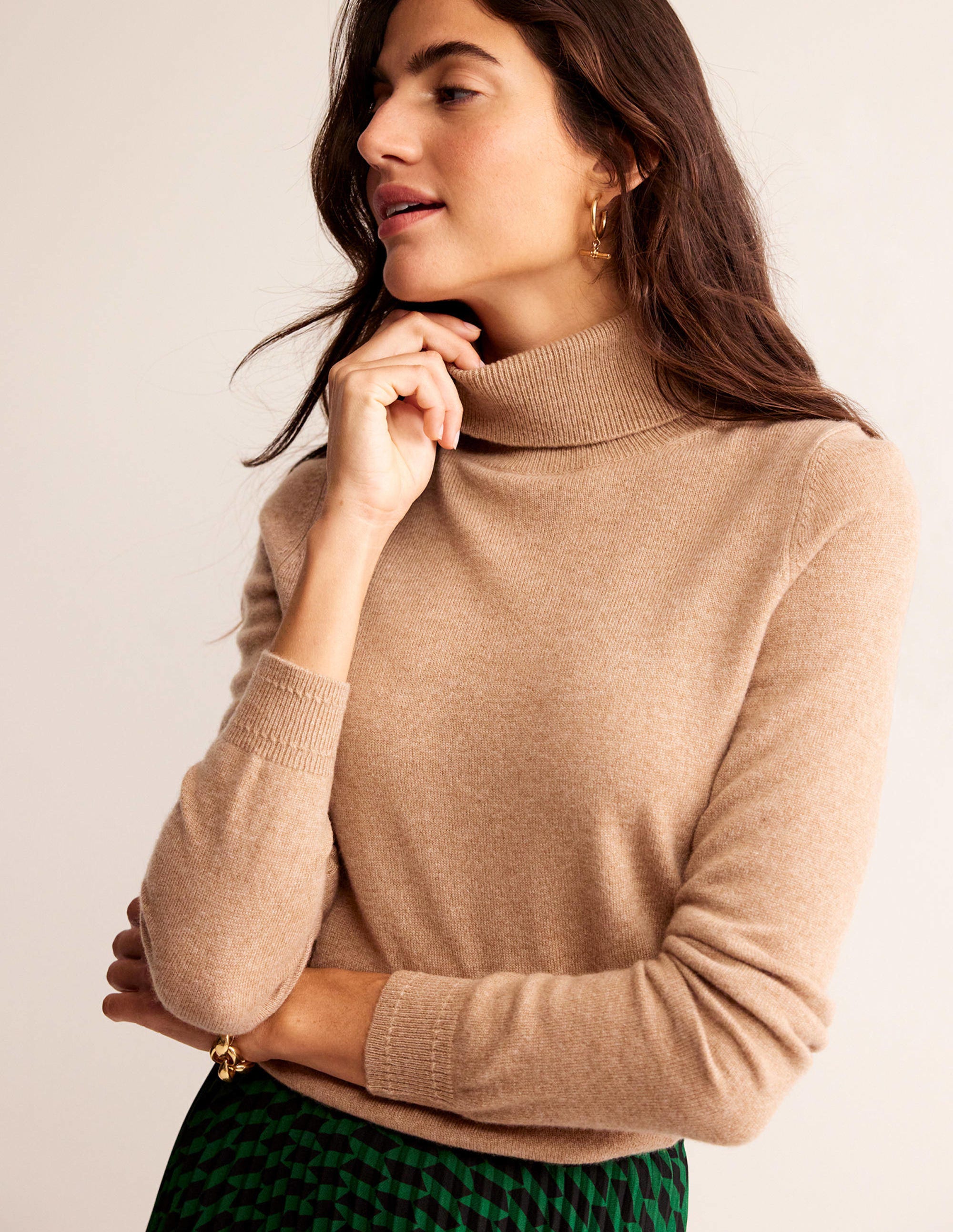Pull Eva col roulé en cachemire-Camel chiné - Image 1