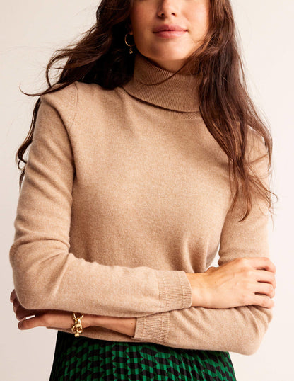 Eva Rollkragenpullover aus Kaschmir-Kamelbraun Melange
