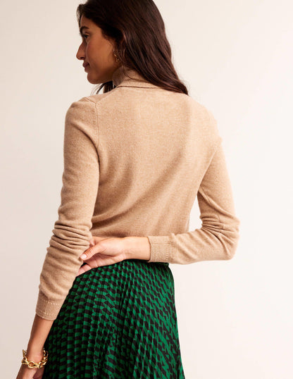 Eva Rollkragenpullover aus Kaschmir-Kamelbraun Melange