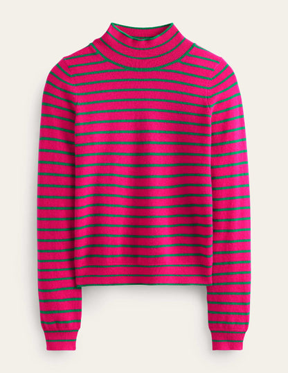 Gestreifter Kaschmirpullover-Kräftiges Pink/Veridiangrün