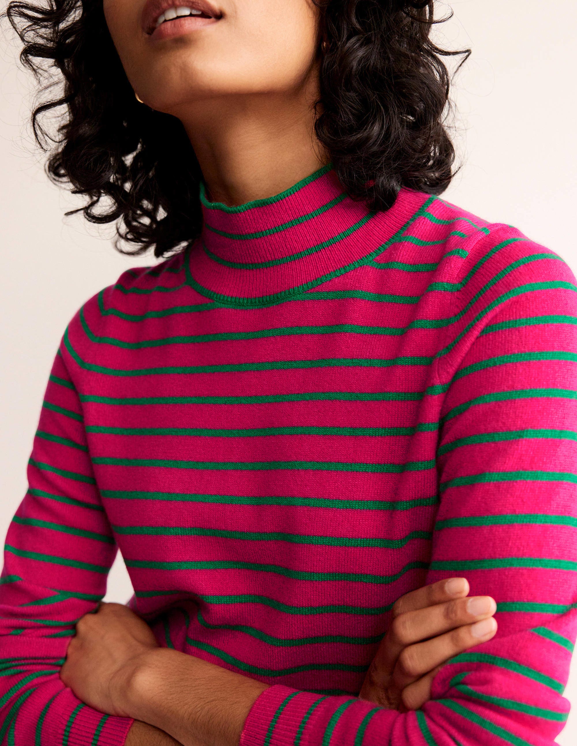 Pull rayé en cachemire-Rose vif/vert viridian - Image 2
