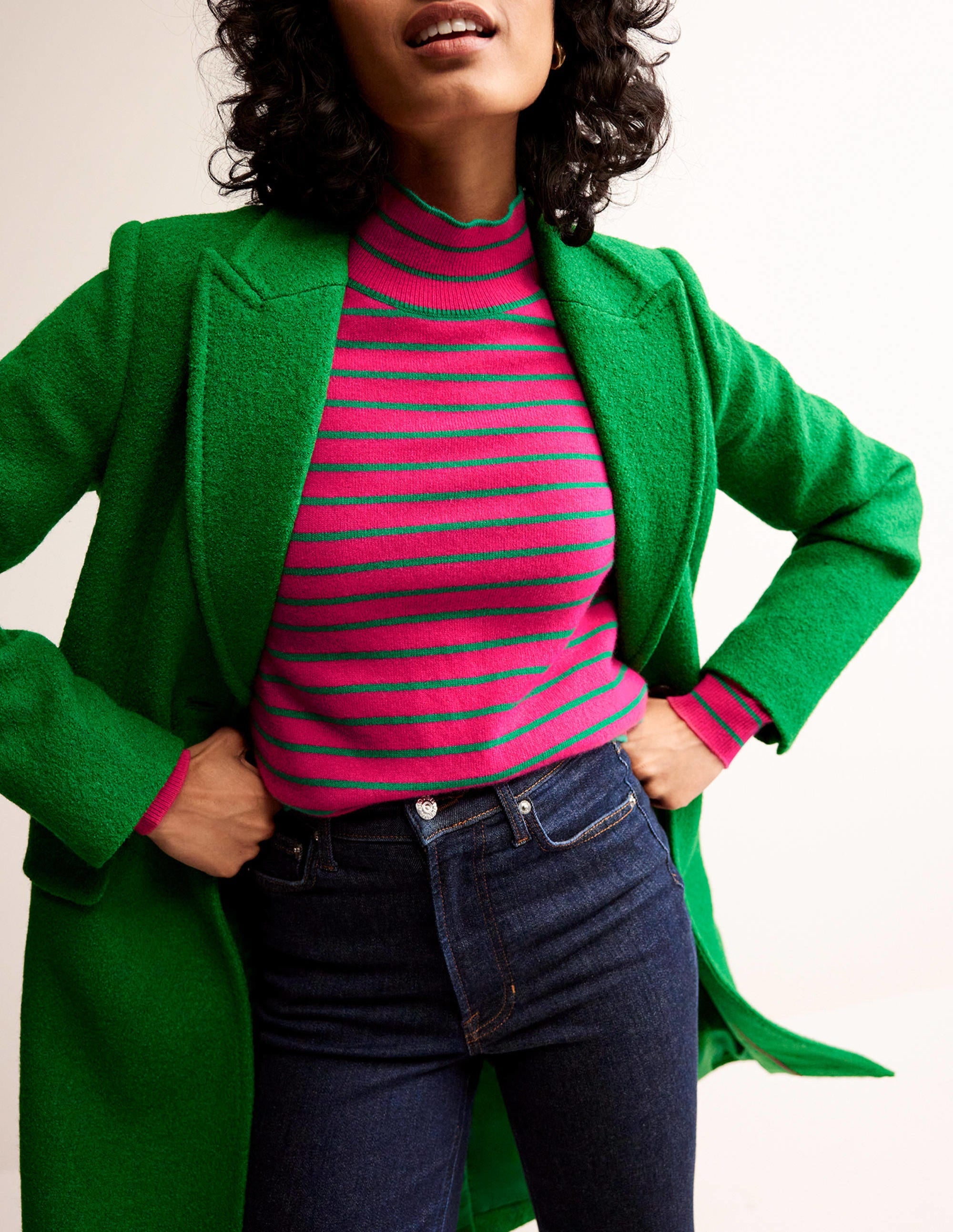 Pull rayé en cachemire-Rose vif/vert viridian - Image 4