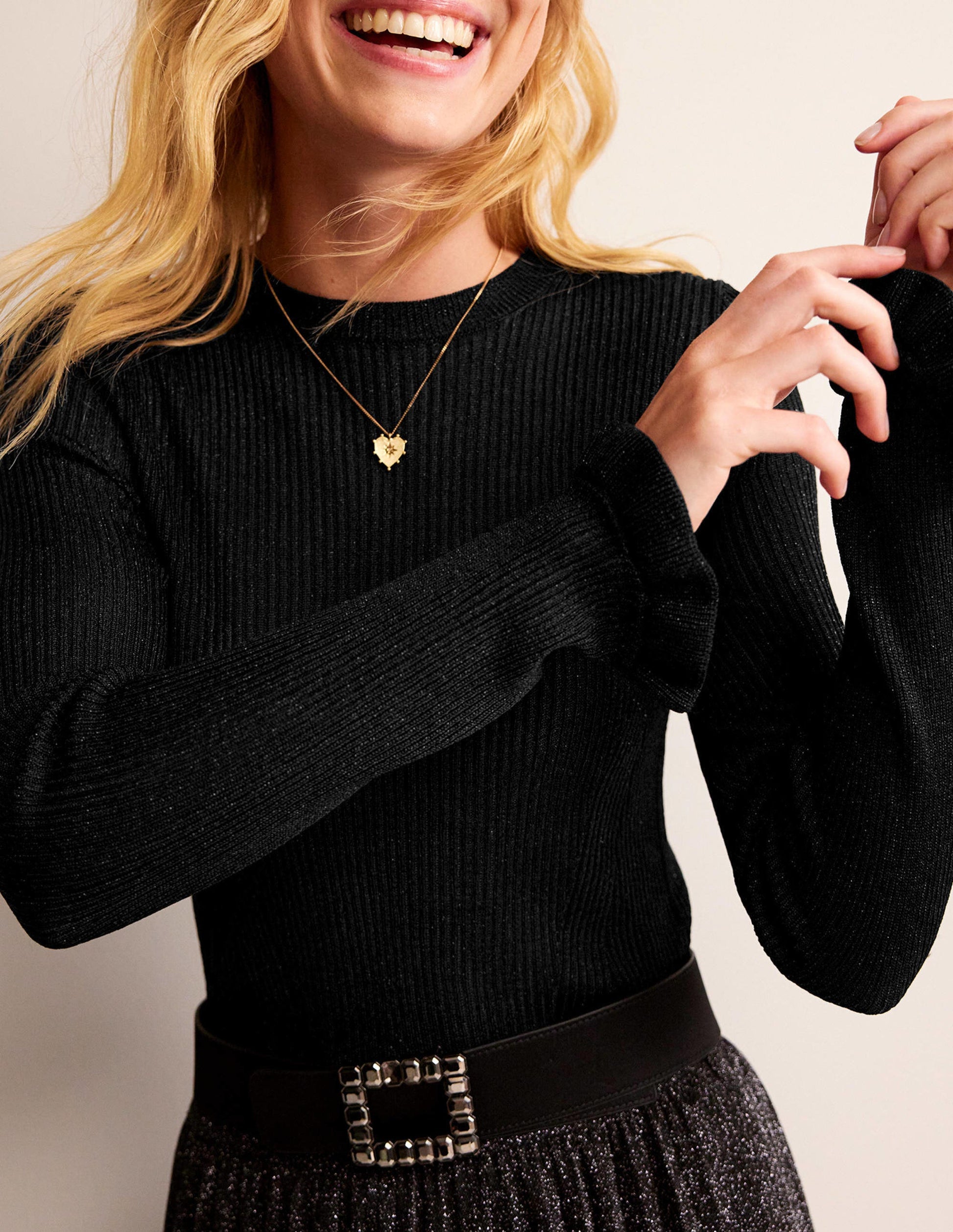 Party-Pullover aus glitzerndem Rippstrick-Schwarz-2