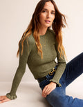 Party-Pullover aus glitzerndem Rippstrick-Oliv-Metallic