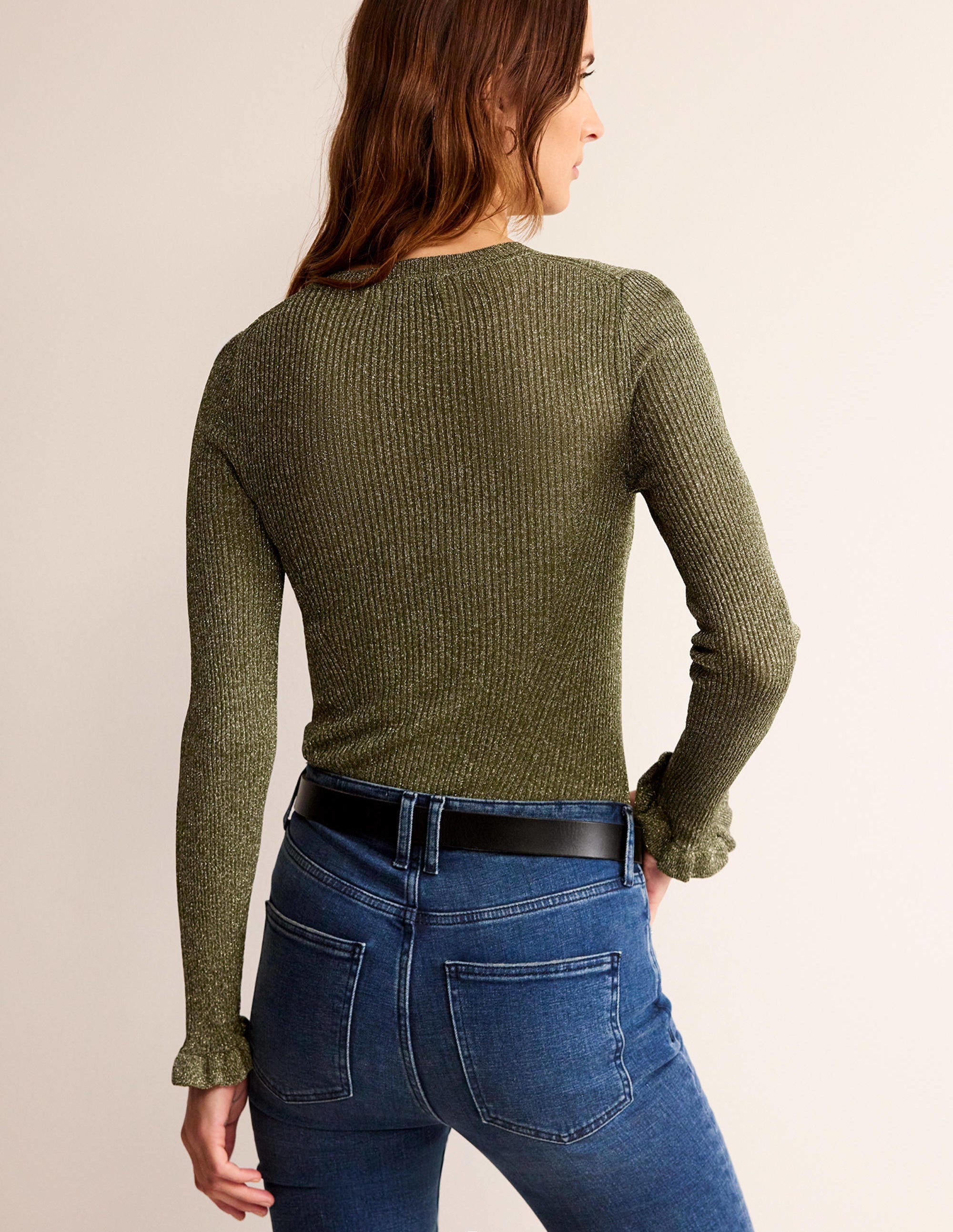 Party-Pullover aus glitzerndem Rippstrick-Oliv-Metallic - Image 3
