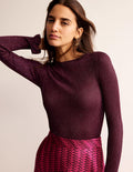 Party-Pullover aus glitzerndem Rippstrick-Zwetschgenbeere