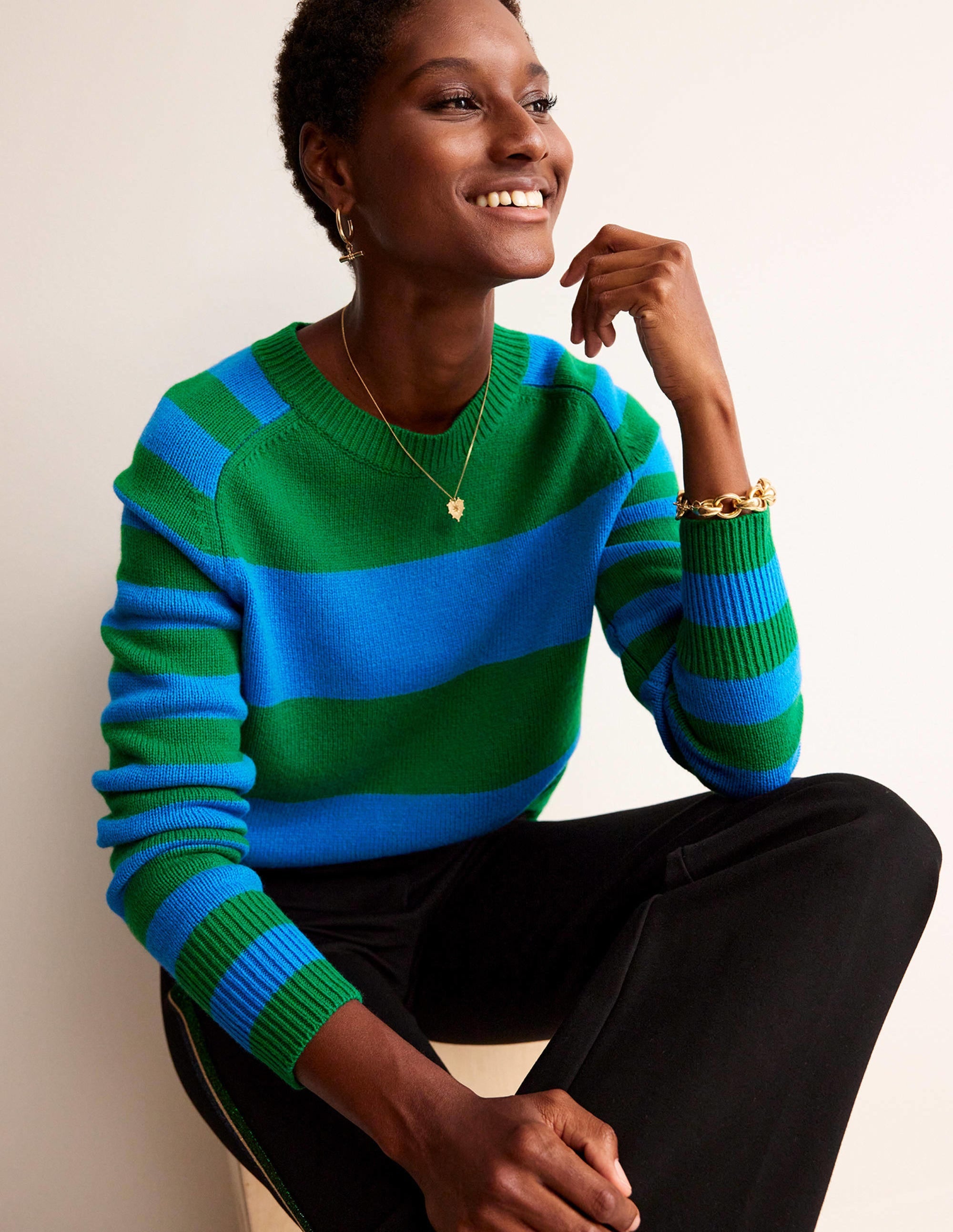 Olivia Merino-Pullover-Leuchtendes Kobaltblau/Veridiangrün - Image 1