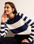 Pull Olivia en laine mérinos-Bleu marine et ivoire