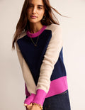 Olivia Merino-Pullover-Französisches Marineblau Blockfarben