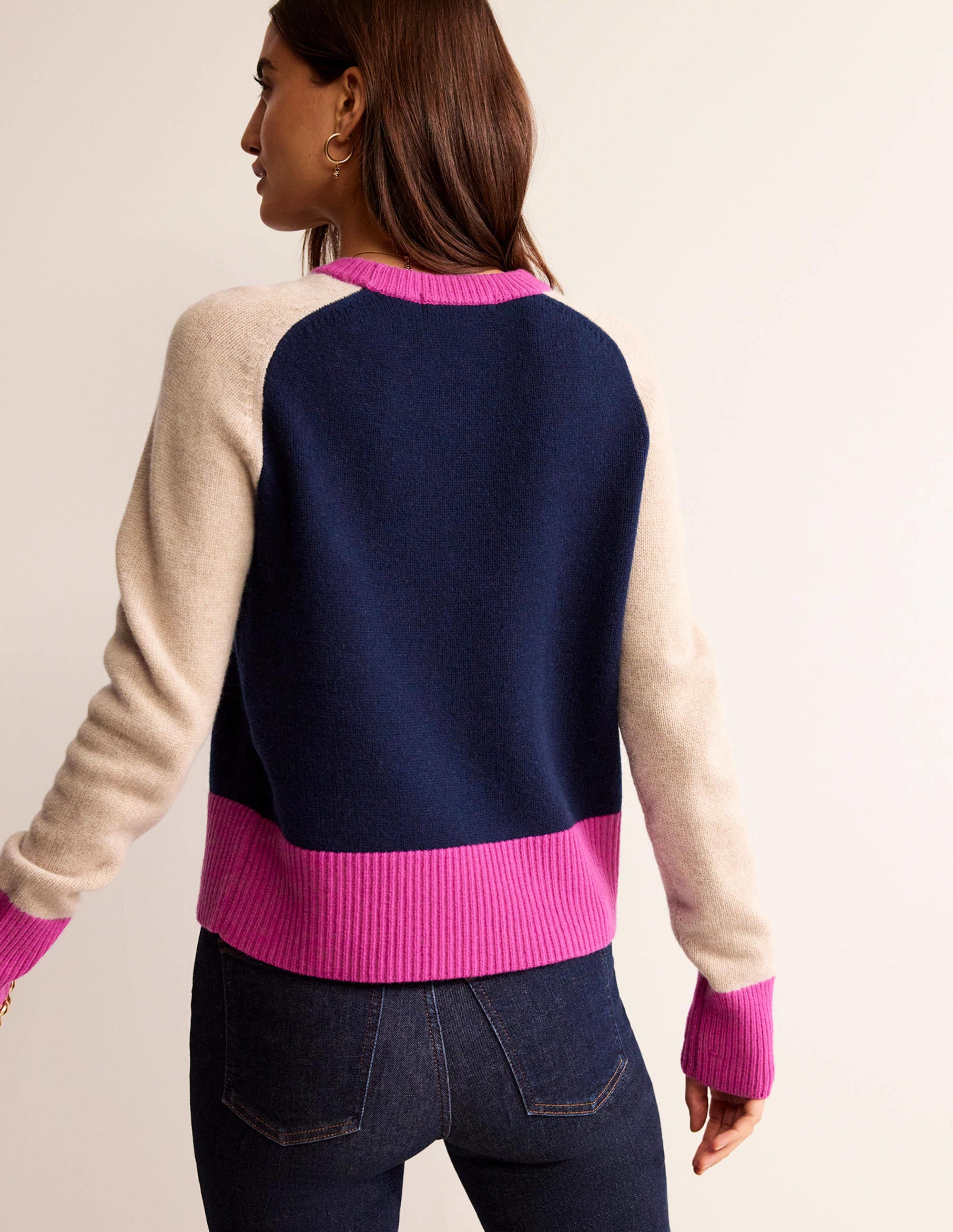 Olivia Merino-Pullover-Französisches Marineblau Blockfarben - Image 3