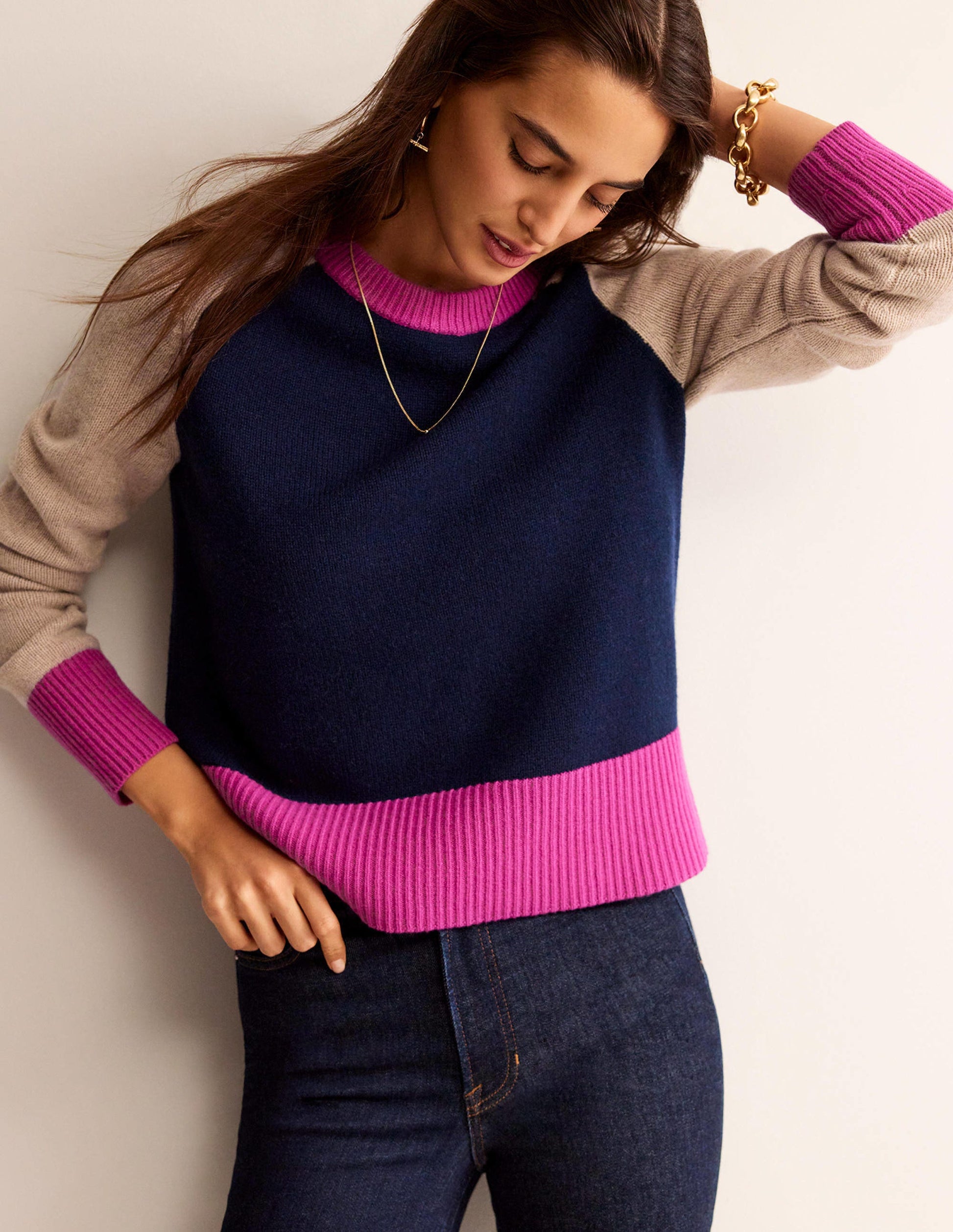 Olivia Merino-Pullover-Französisches Marineblau Blockfarben-4