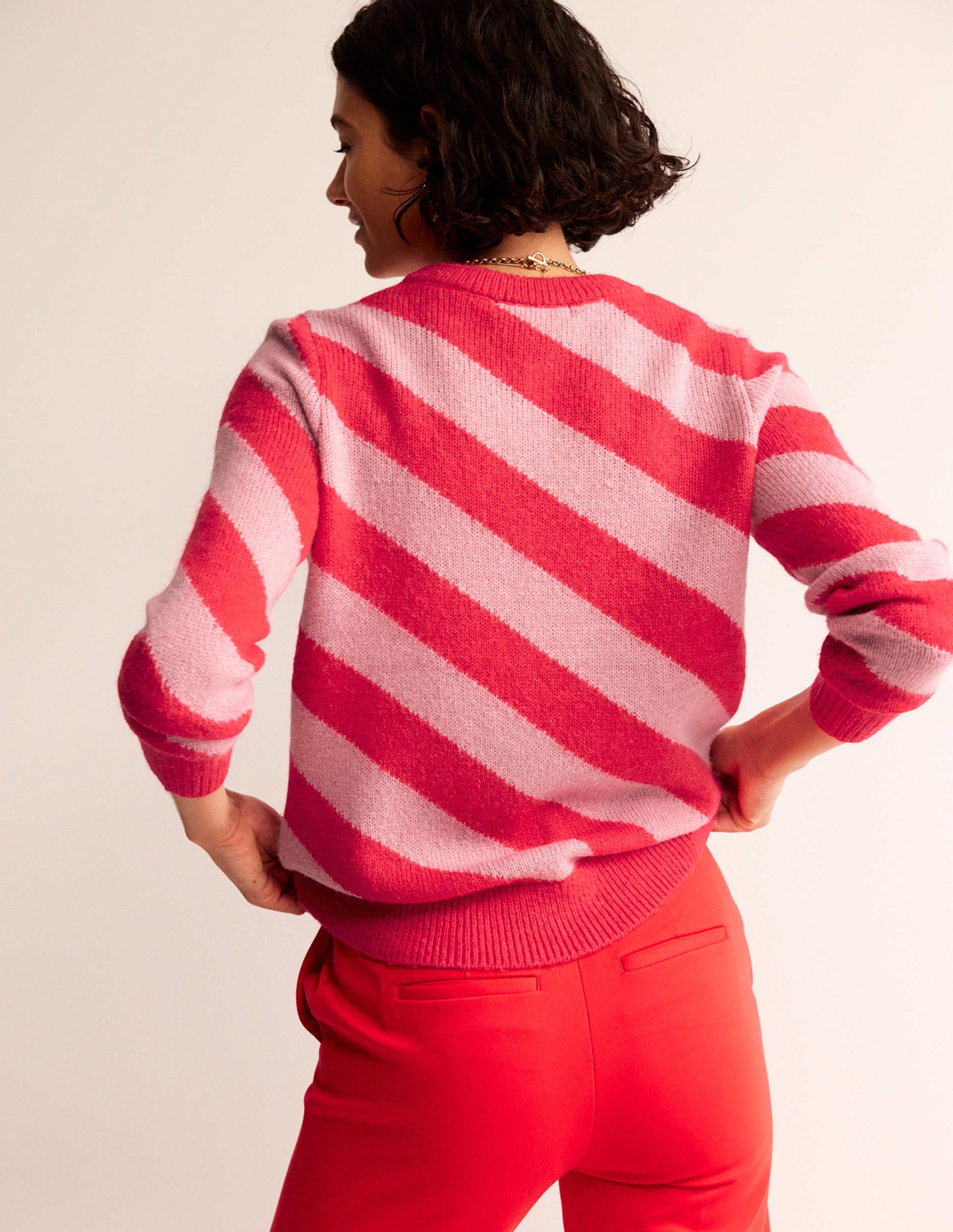 Pull duveteux à rayures diagonales-Rayé rose et orange-3