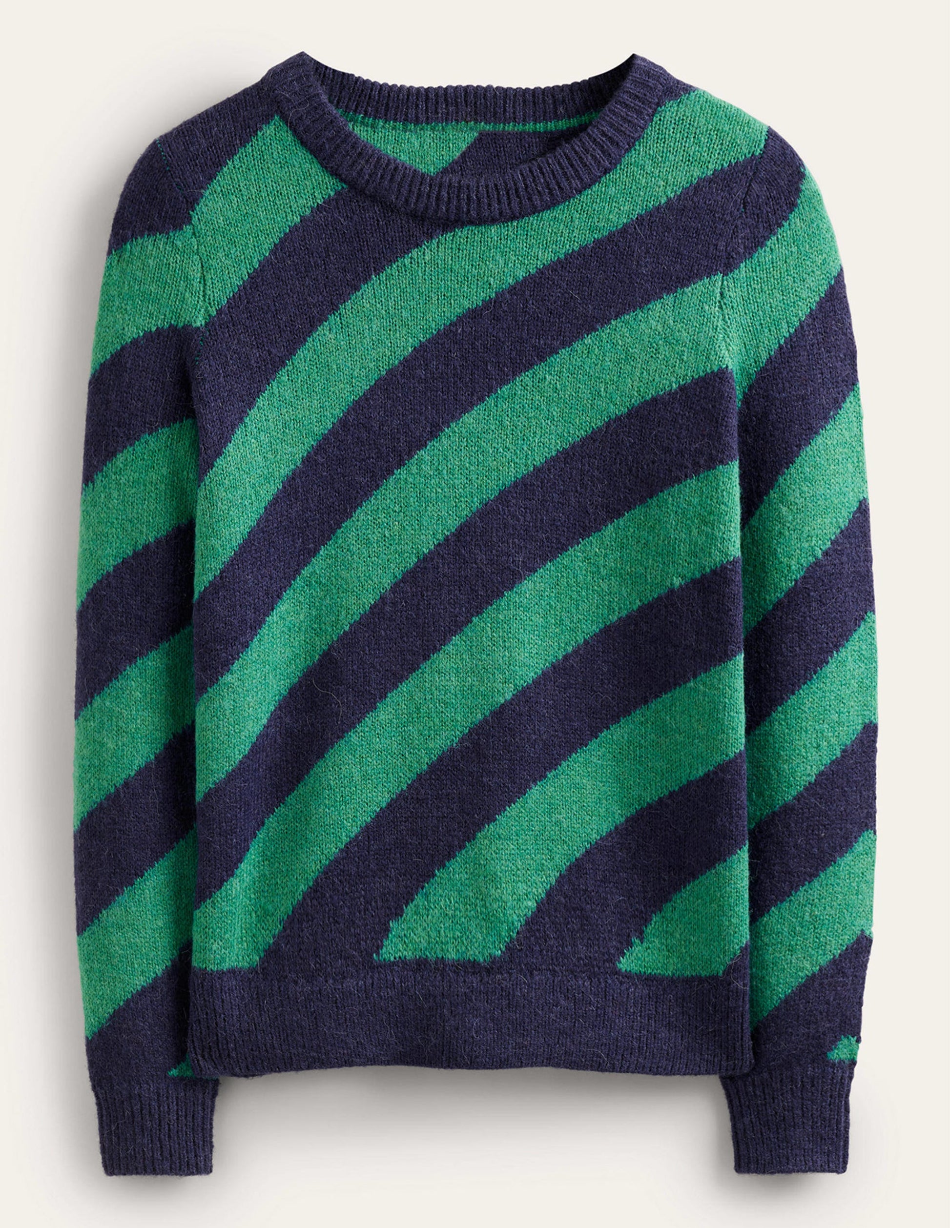 Flauschiger Pullover mit diagonalen Streifen-Grün/Marineblau gestreift-5