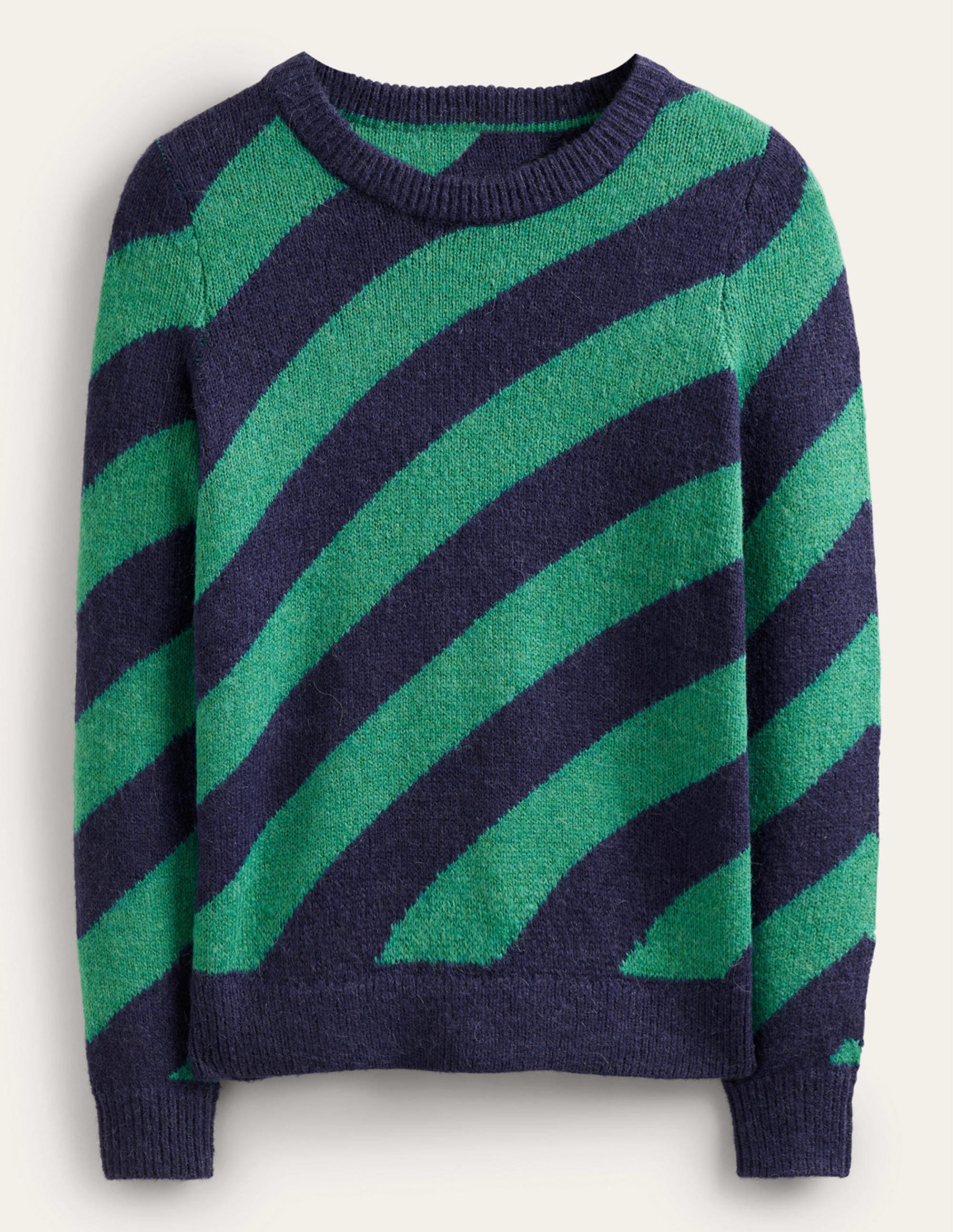Pull duveteux à rayures diagonales-Rayé bleu marine et vert - Image 5