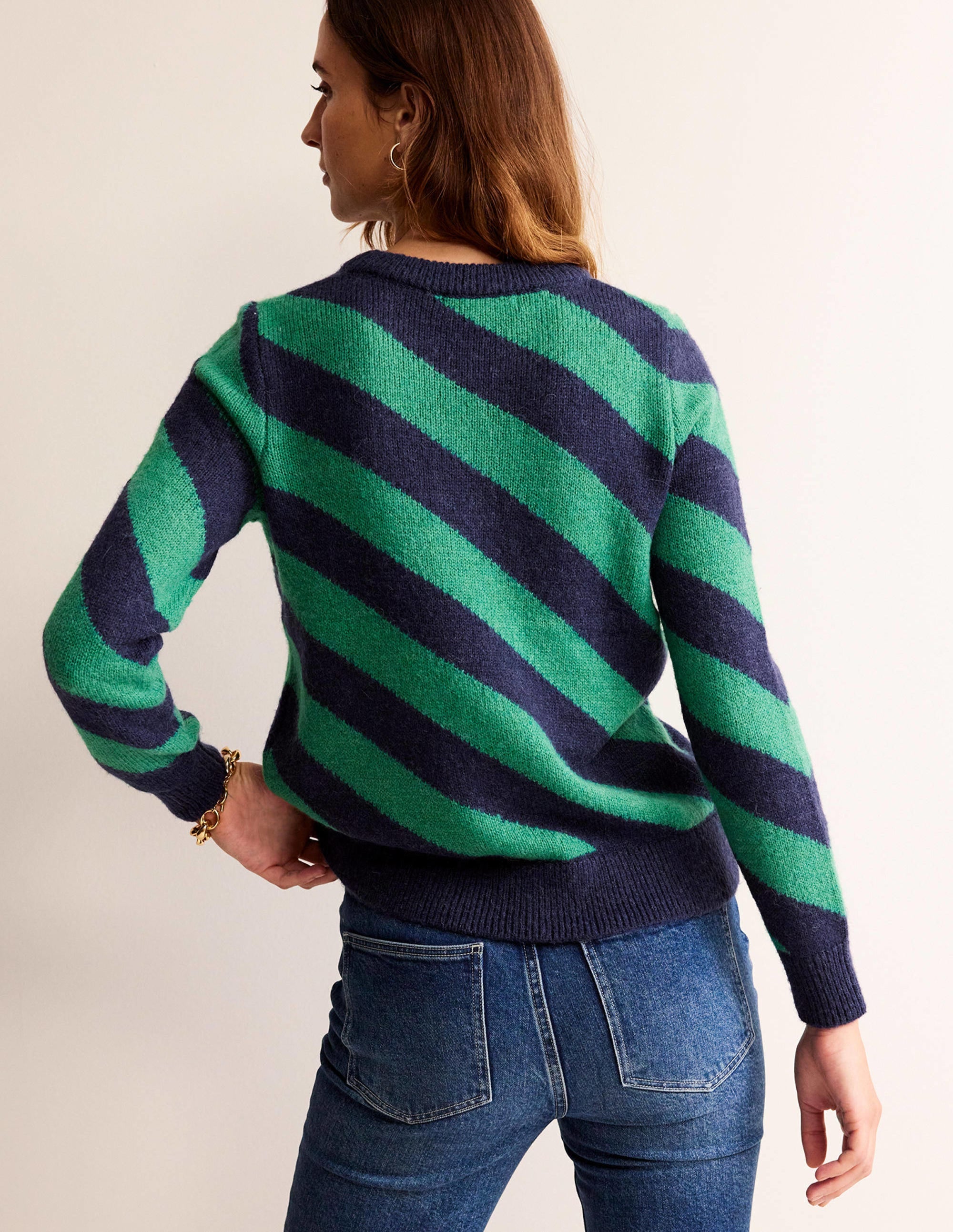 Pull duveteux à rayures diagonales-Rayé bleu marine et vert - Image 3
