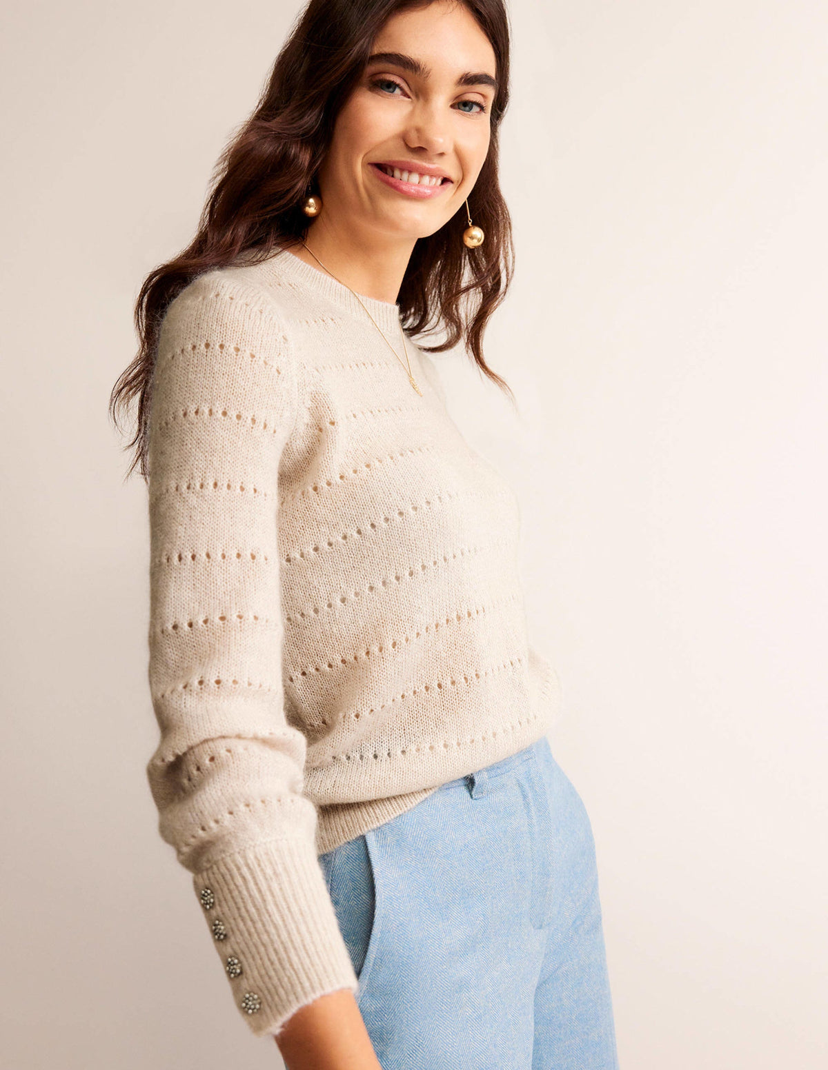 Flauschiger, texturierter Pullover-Vanille-1